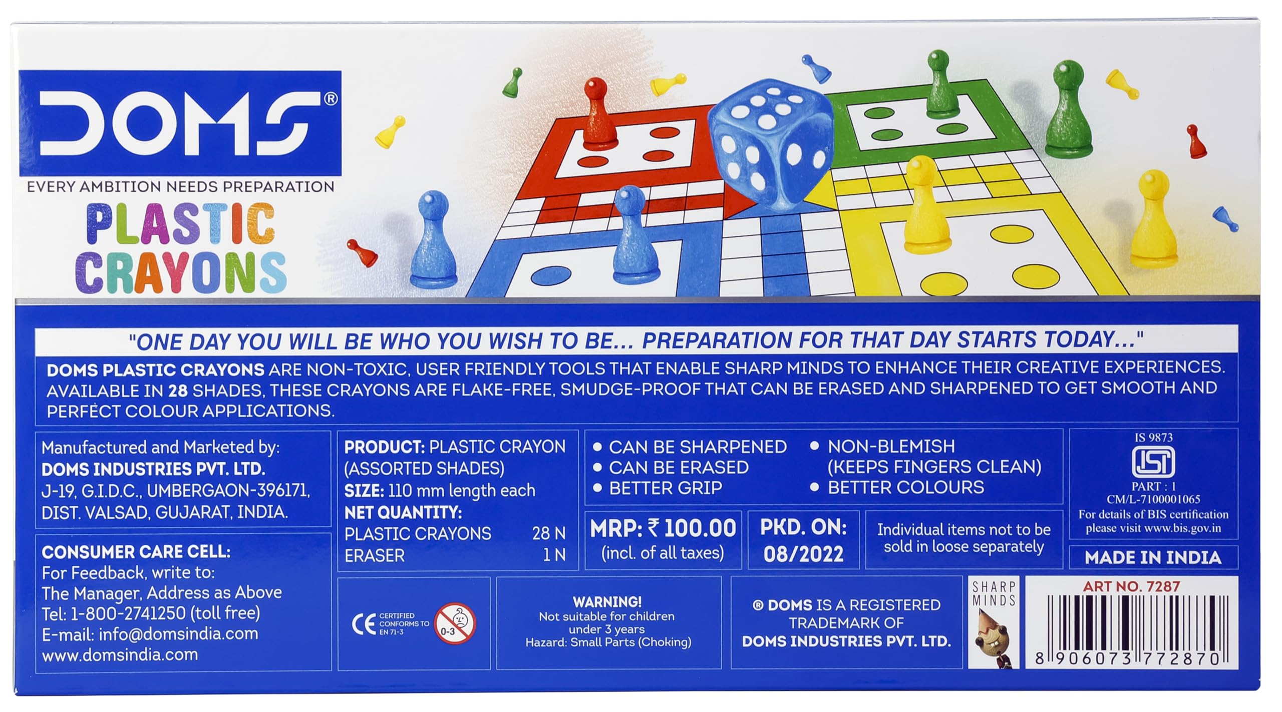 Doms Non-Toxic 28 Shades Super Smooth Plastic Crayons | Erasable & Sharpenable | 1 Eraser & 1 Sharpener Included | Pack of 1 4