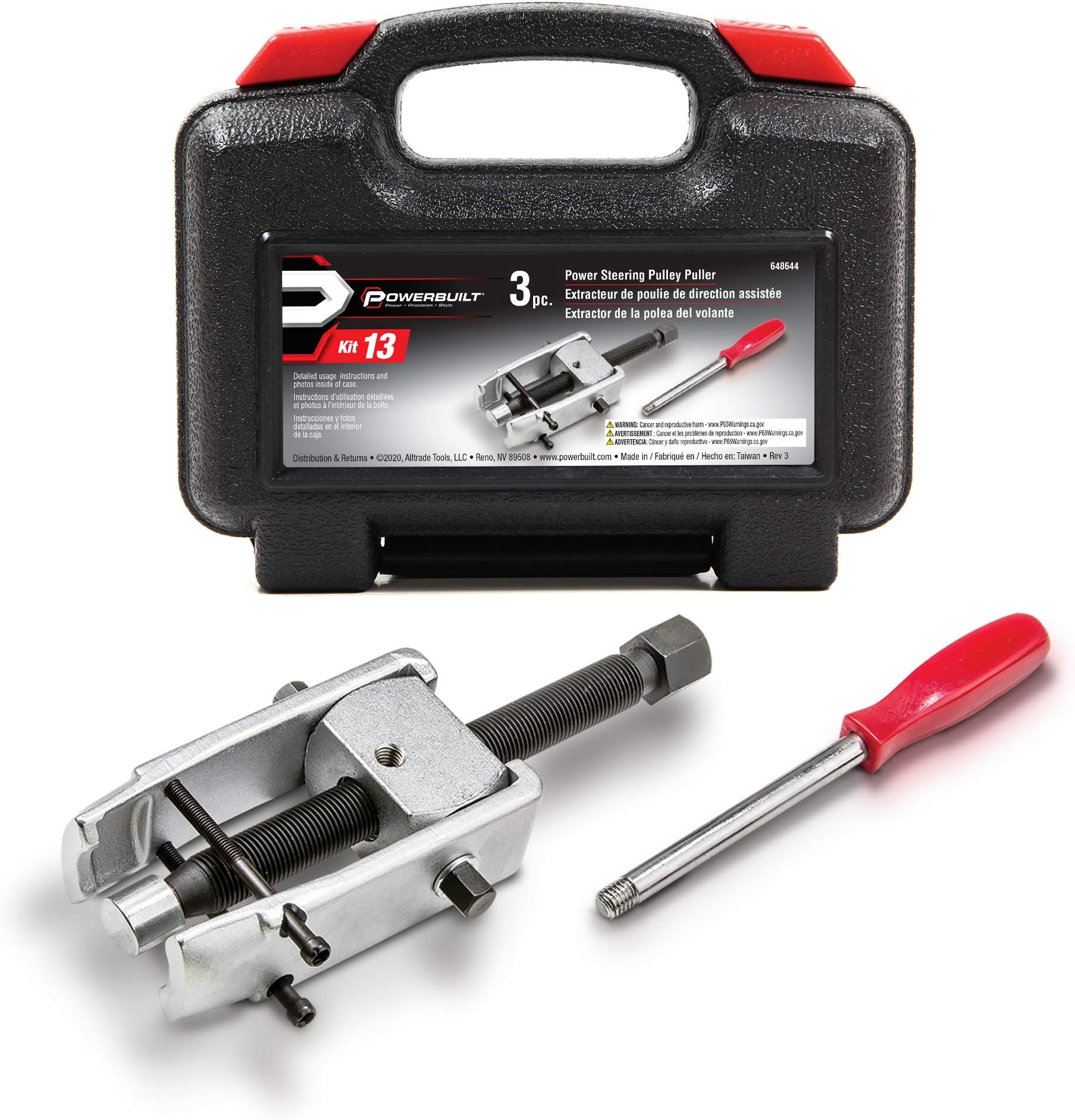 Powerbuilt Power Steering Pulley Remover Tool Set, Jaws Lock for Easy Removal, Storage Case - 648644