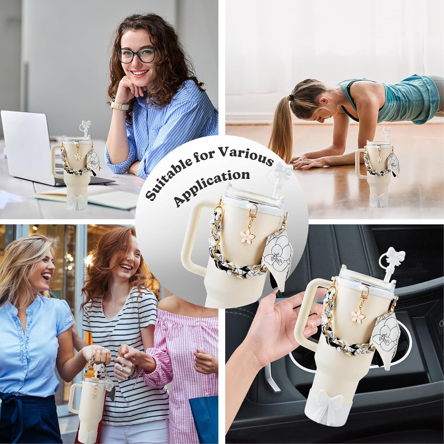 OFFCURVE 5PCS Butterfly Cup Accessories for Stanley Owala, Water Bottle Handle Strap for Stanley 30/40 oz, Including Straw Toppers, Silicone Cup Boot, Keychain Charms, Cup Decoration for Women Girls - Image 3