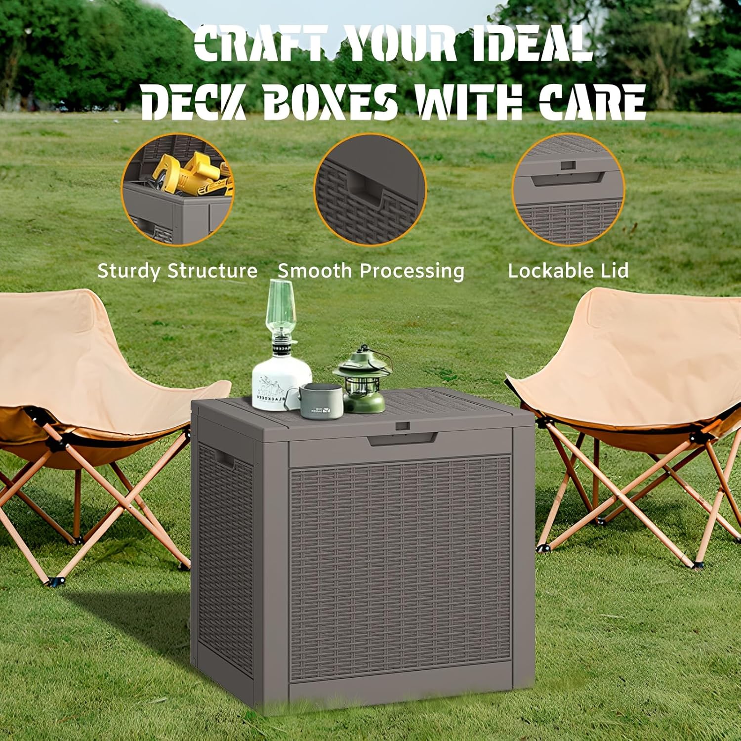 NUNU LAB 31 Gallon Outdoor Storage Box Waterproof, Outside Package Delivery Deck Boxes with Lockable Lid, Backyard Storage Bin For Garden Tools, Patio Cushions Accessories, Gray