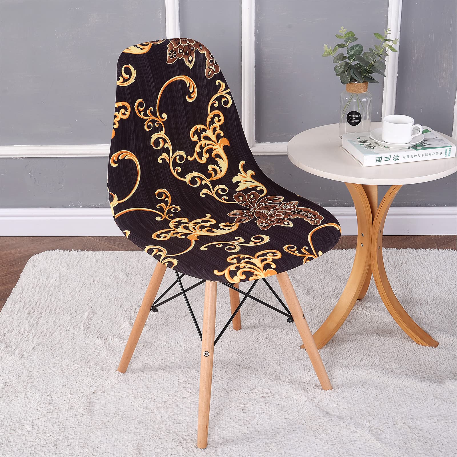 BSYMDH 4PCS Printed Shell Chair Covers Mid Century Modern Dining Chair Covers Shell Chair Cover Lounge Armless Chair Cover Armless Chair Protector Stretch Slipcovers for Dining Room,06
