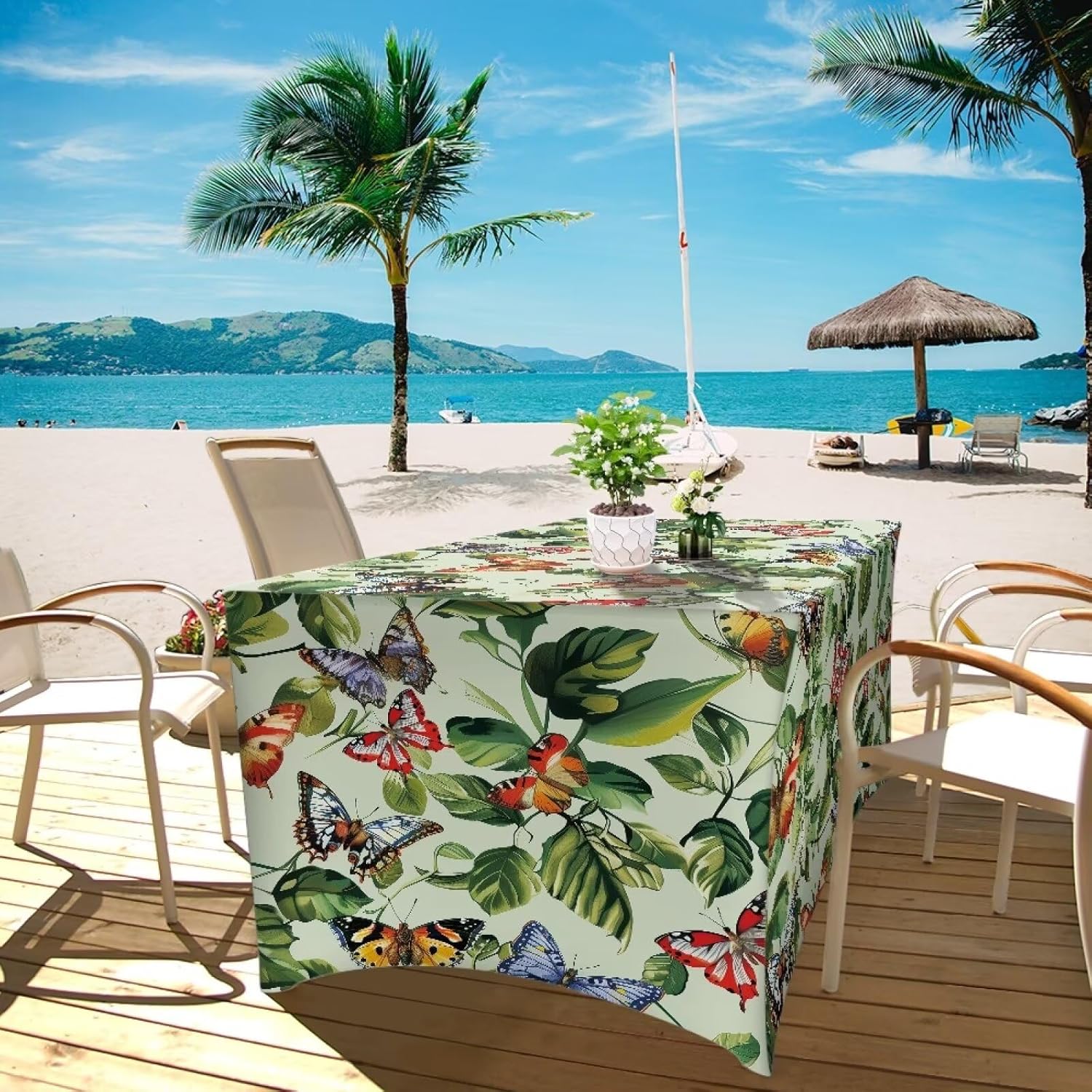 Green Butterfly Table Covers Table Covers for 6 Foot Tables Coffee Table Cover Large Tablecloths Non-Slip Wipeable Stretch Washable Table Cover for Park Beach Mountain Party