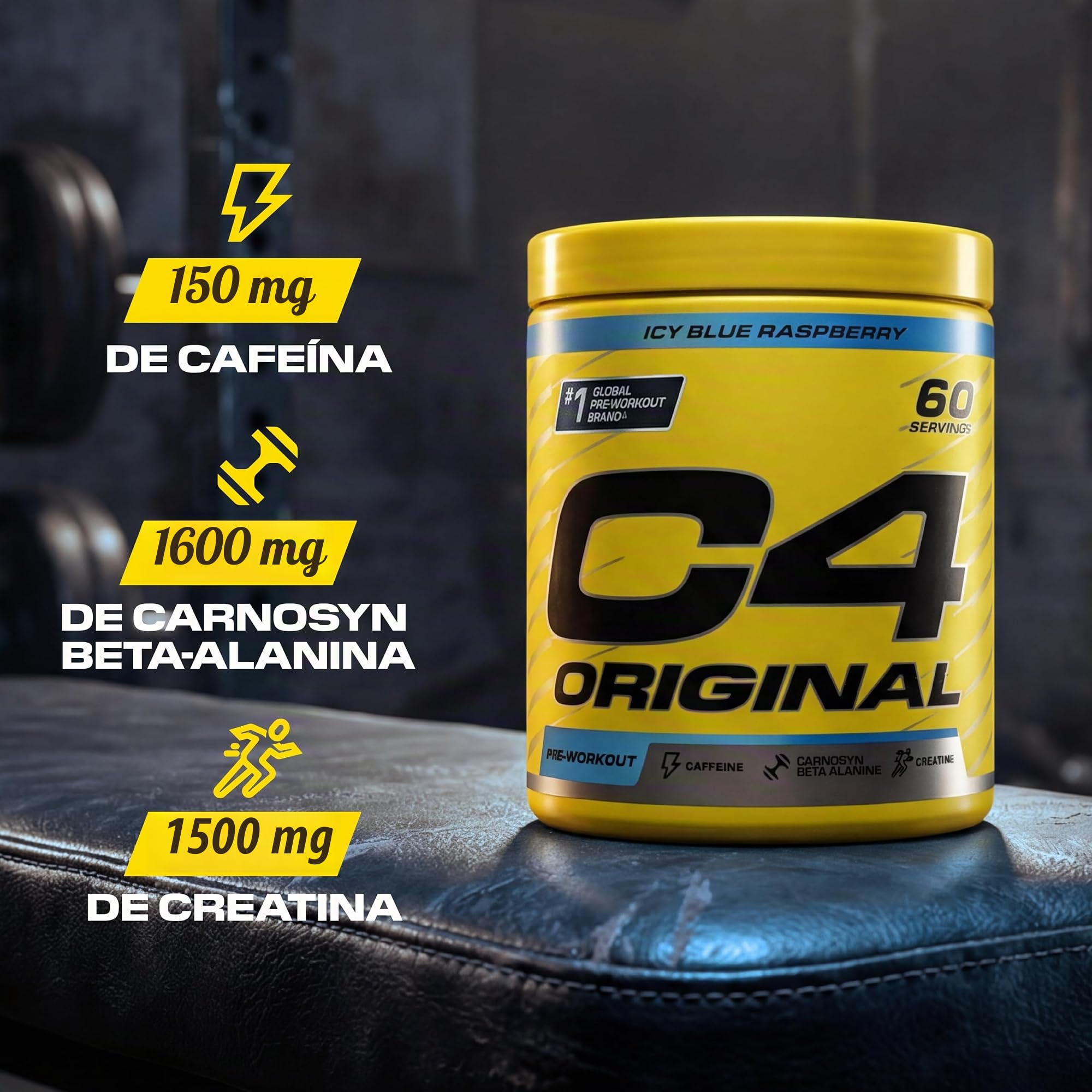 C4 Original Pre Workout Powder, Chicle, 60 porciones | Bebida energética en polvo para preentrenamiento Zero Sugar con 150 mg de cafeína, 1500 mg de monohidrato de creatina, 1600 mg de beta alanina