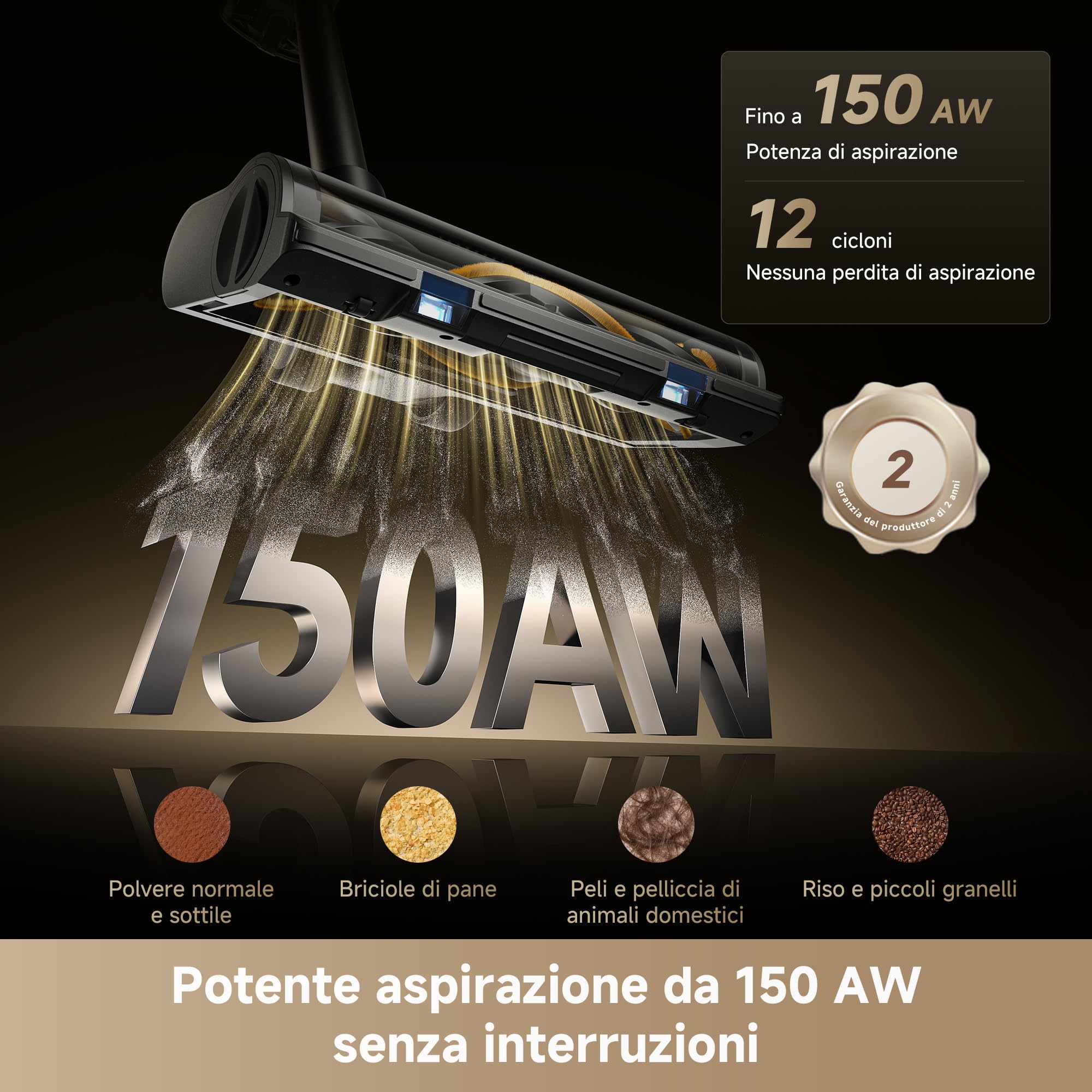 DREAME R20 SE-A Aspirapolvere Senza Fili, Aspirazione da 20,000PA/150 AW, 90 Min, Schermo a LED, Vano Polvere da 0,6 L, Smaltimento dello Sporco con un Pulsante, Spazzola Antigroviglio con Luce