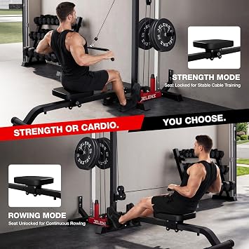JELENS RC01 Cable Machine, Wall Mount Cable Machine with 16 Adjustable Positions, Rowing Machine & LAT Pulldown Machine with Training Attachment, Home Gym Equipment 2 in 1