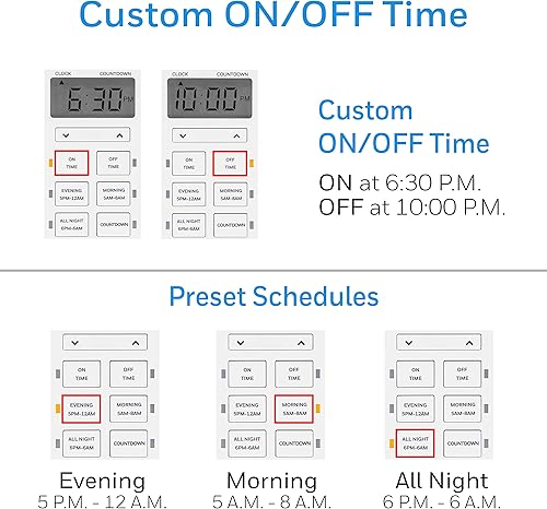 Vista 13 de UltraPro Daysmart - Temporizador digital de 7 días, 2 salidas de temporizador a tierra, temporizador de luz programable de encendido/apagado