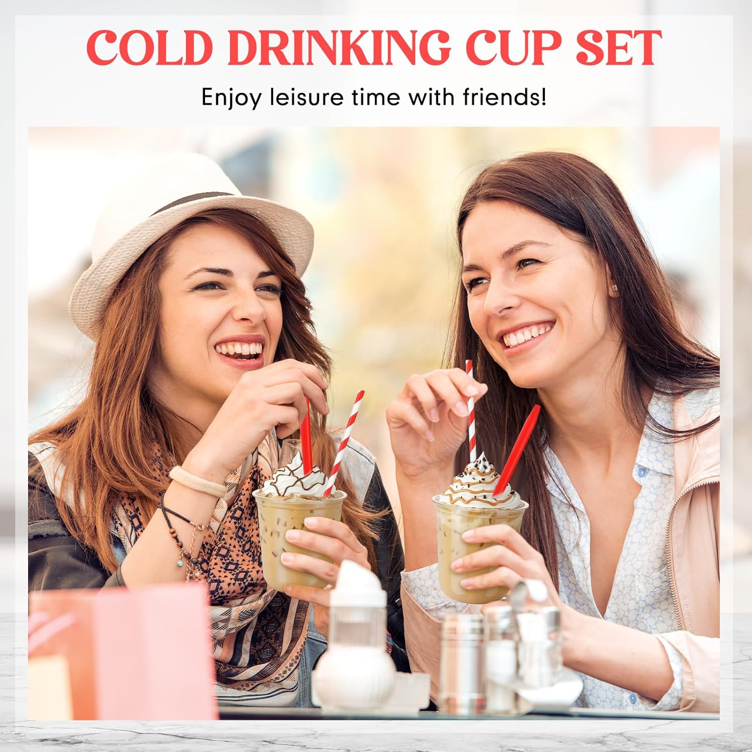 Baderke 50 Set Root Beer Float Cups with Red Plastic Soda Spoons and Paper Straws Plastic Parfait Cups Disposable Stemless Glasses for Milkshake Ice Cream Cocktail Yogurt Party Drinks (12oz)
