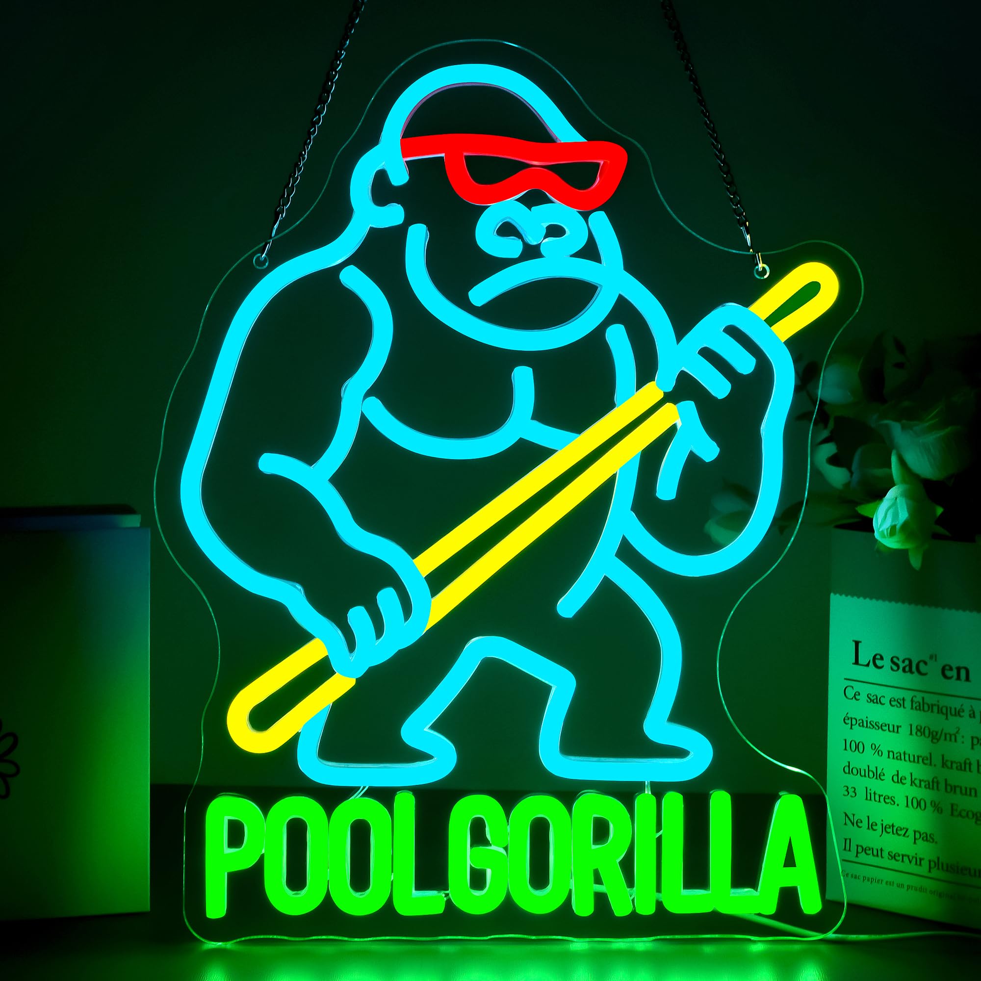 Pool Gorilla Neon Sign Dimmable LED Light for Billiards Room Wall Decor Funny Gorilla with Cue Stick Neon Sign for Bar Game Room Man Cave Decor Birthday Gift for Pool Players 15 * 11.8in(GLNCP126) โ image 1
