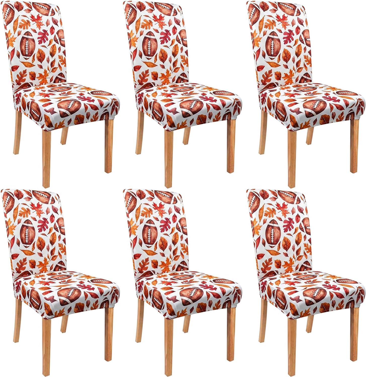 Fall Football Chair Covers Set of 6 for Dining Home Party Decor | Autumn leaves chair protectors and slipcovers 6 pcs, stretch removable washable, thanksgiving dining room decor accessories