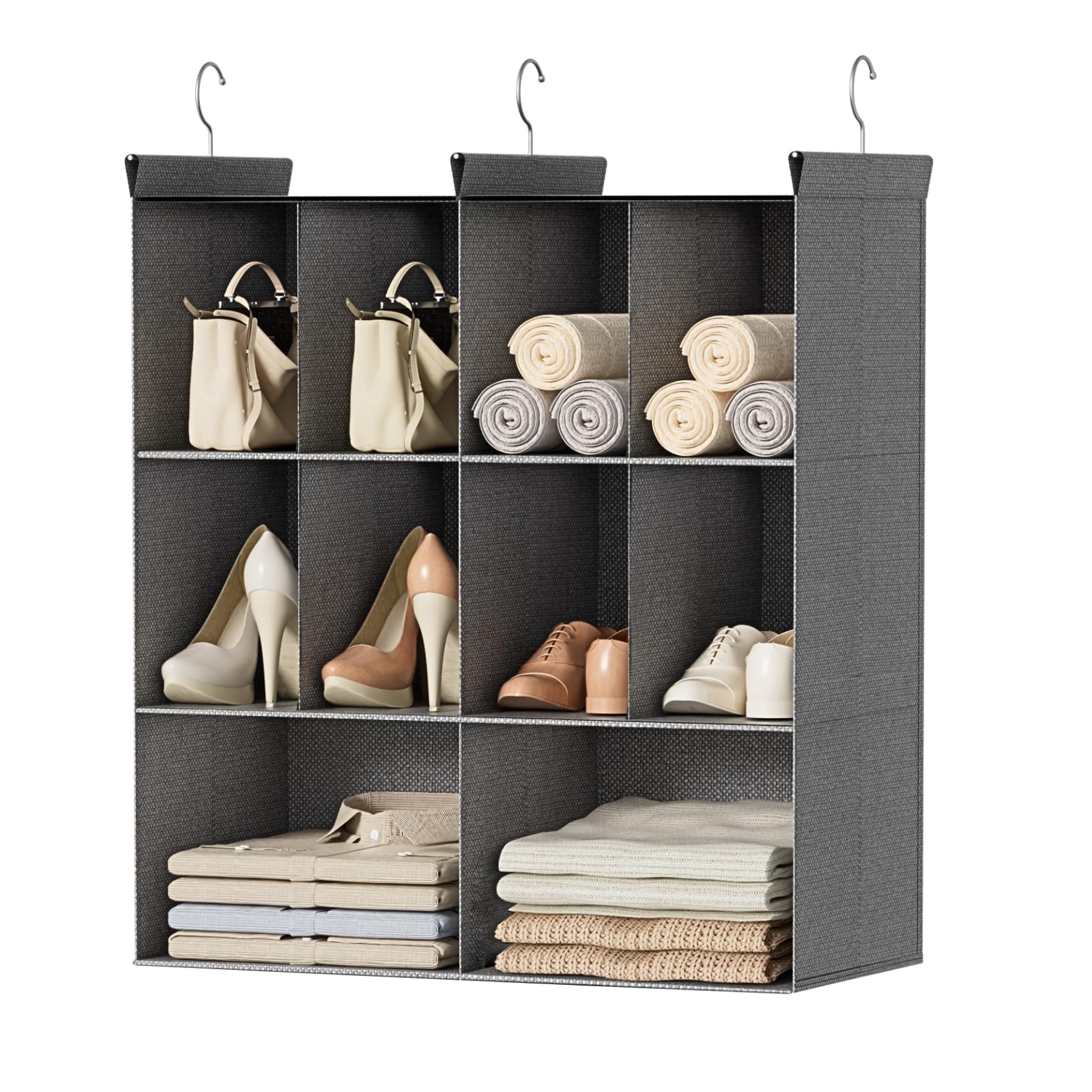 Ofiray-home 3 Tier Hanging Closet Organizer, 10 Compartments Sweater Organizer for Closet with 3 Sturdy Hooks, Closet Organizers and Storage, Wardrobe