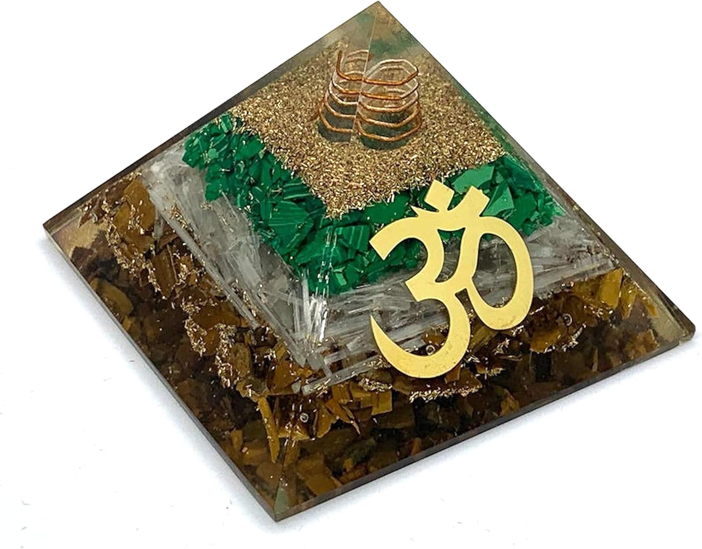 AWAKEN YOUR KUNDALINI AUM Om Orgone Pyramid EMF Protection Orgonite with Holistic Symbol Charged Crystal Orgone/Organite Device for Home Office Decor Big Size 3"x3" Inches