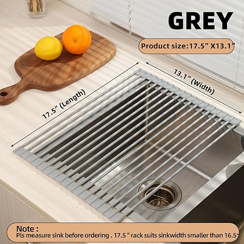 Miniatura 2 de Escurridor de platos enrollable, escurridor de platos antideslizante para encimera de cocina, acero recubierto de silicona, multiusos, ahorro de