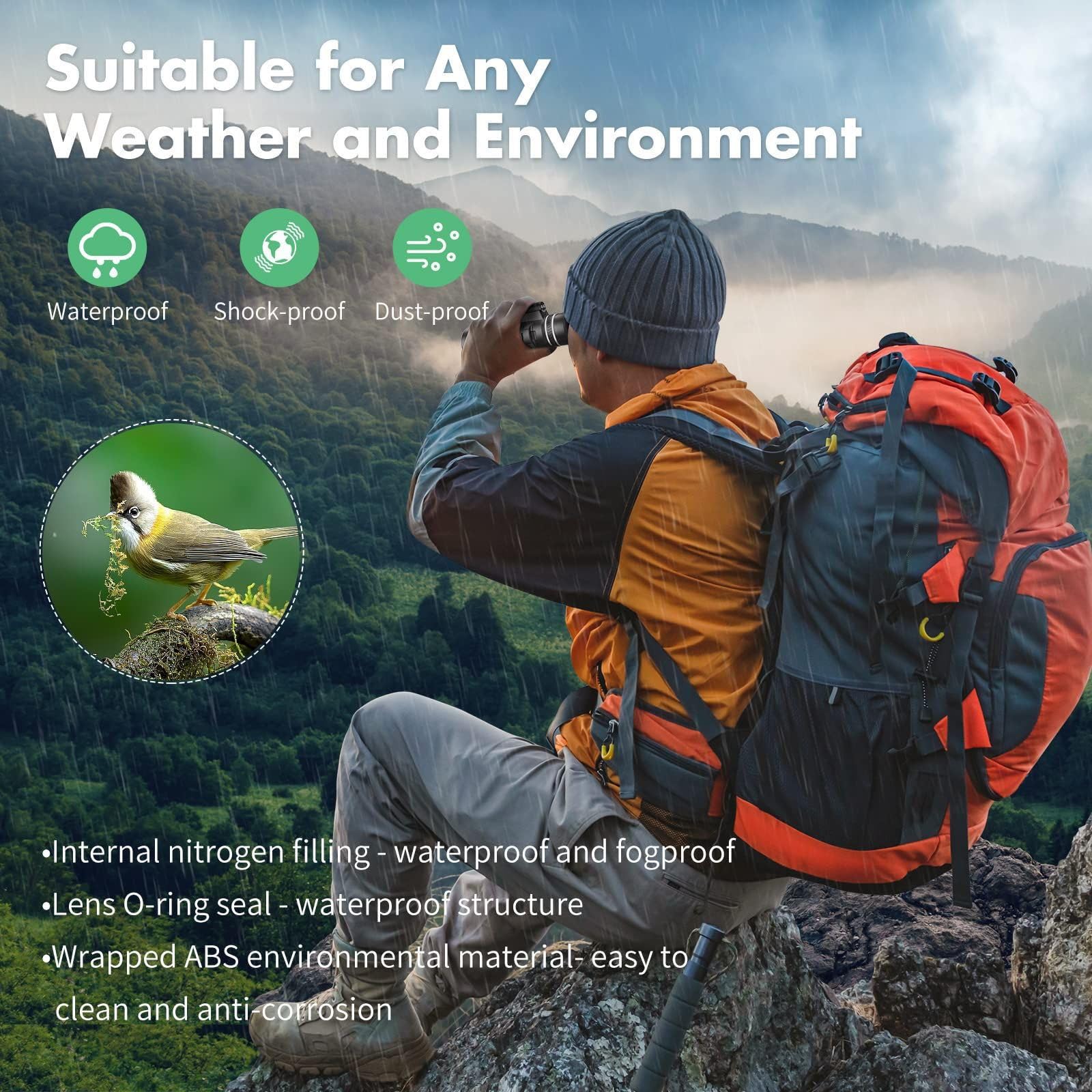 monoculaire 12x50, Télescope Monoculaire, avec Prisme BAK4 et FMC, avec Support pour Smartphone et Trépied de Mise à Niveau, pour la Camping, Chasse,compétitions Sportives
