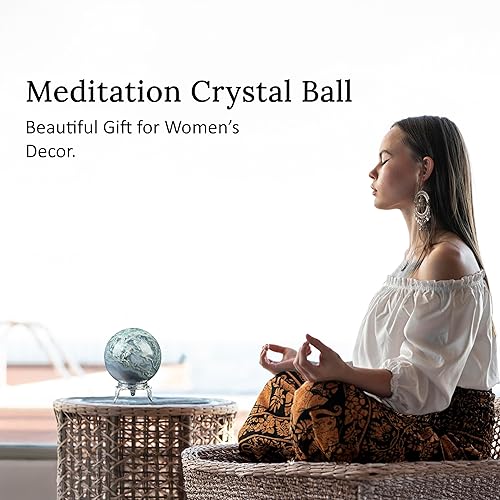 Miniatura 5 de Crocon Bola de esfera de ágata musgo de 1.772 in con soporte de metal, más de 1400 quilates, esfera de piedras preciosas curativas, escultura para