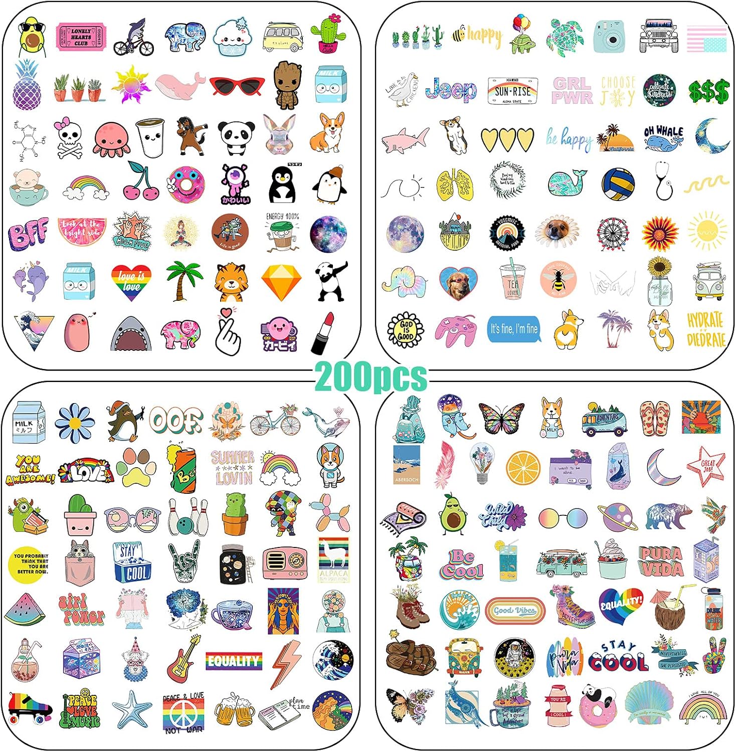 200 PCS Stickers for Water Bottles, Cute Vinyl Waterproof Aesthetic Stickers, Cool Stickers for Hydroflask Car Skateboard Laptop Hard Hat Suitcase, Perfect Gifts for Kids, Teens, Adults : Toys & Games