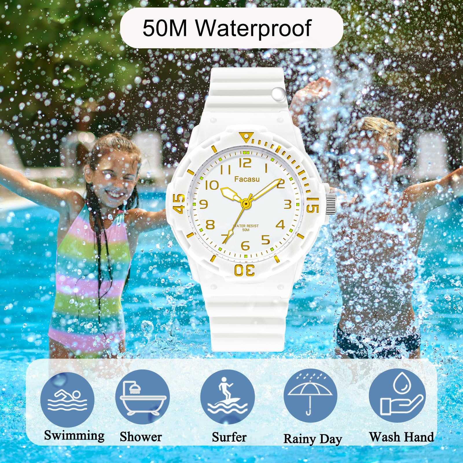 Reloj Analógico Niños Resistente al Agua 50M Correa Suave