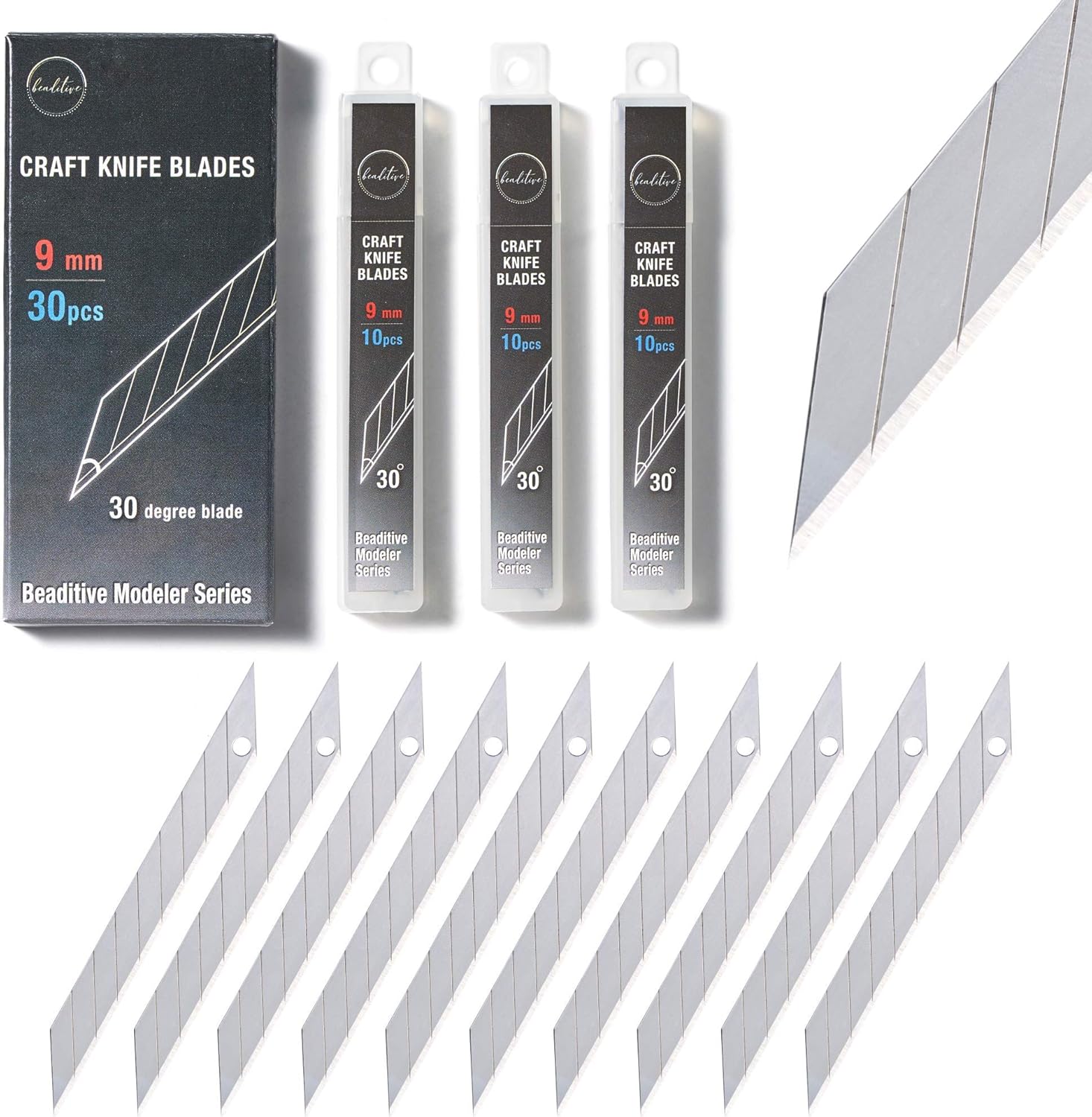 Beaditive Detail Craft Knife Blades (30 pcs) - 30 Degree Snap-Off Utility Knife Blade - Art, Craft, Model Making : Tools & Home Improvement