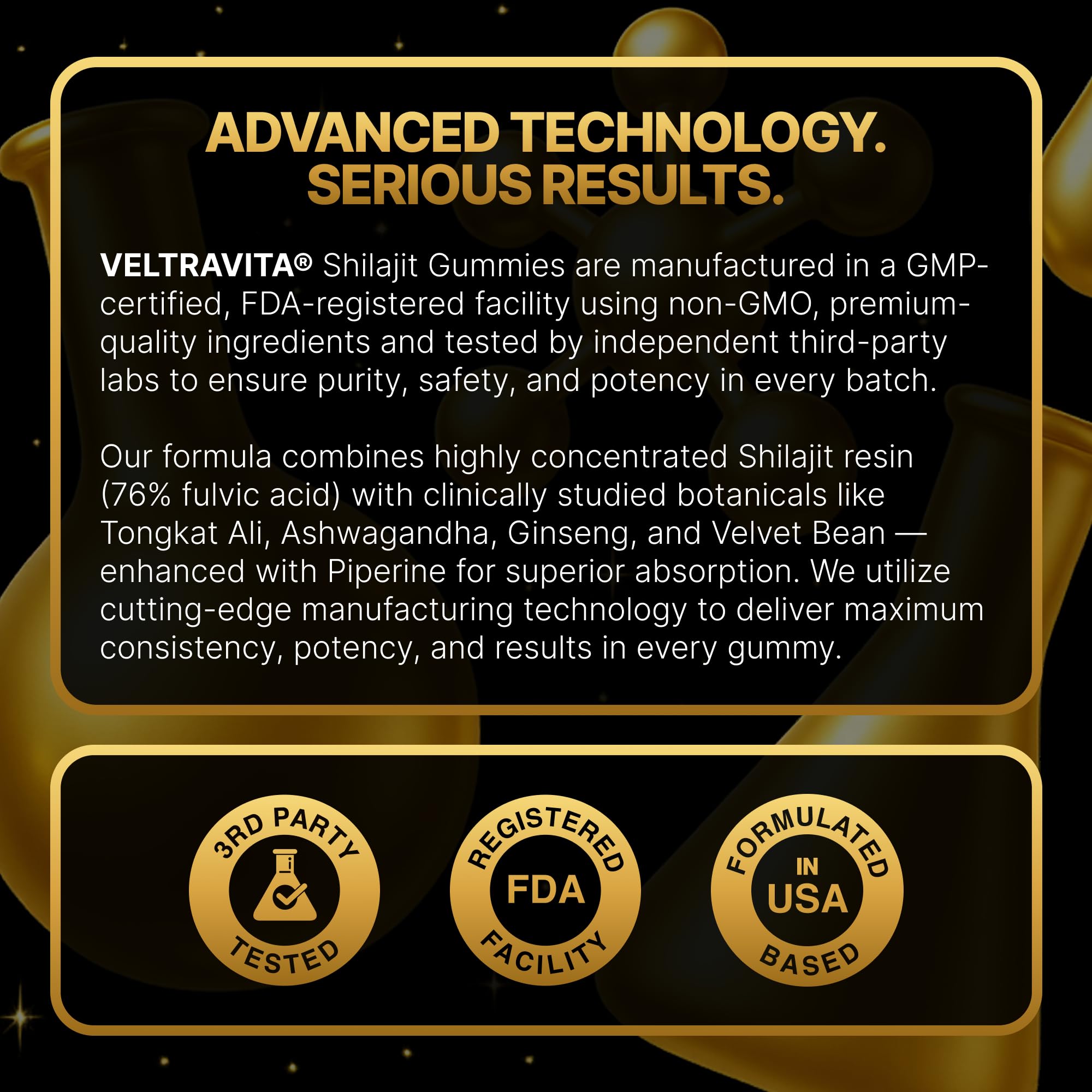 VeltraVita® Alpha Shilajit Gummies for Men | Pure Himalayan Shilajit with Tongkat Ali, Tribulus & Ashwagandha | Advanced VeltrAbsorb™ | 76%+ Fulvic Acid & 92+ Trace Minerals | Vegan, Sugar-Free — Amazon image 6