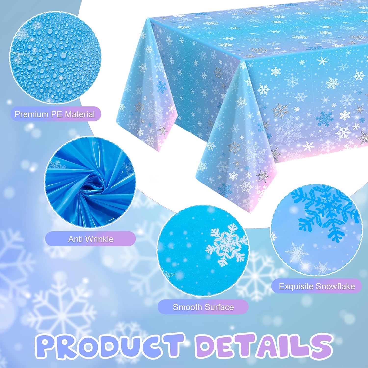 Buryeah 12 Pcs Winter Snowflake Disposable Tablecloth Decorations, Blue and Purple Wonderland Plastic Table Cover 54 x 108 Inch Christmas Dining Tablecloth for Winter Holiday Theme Party Supplies