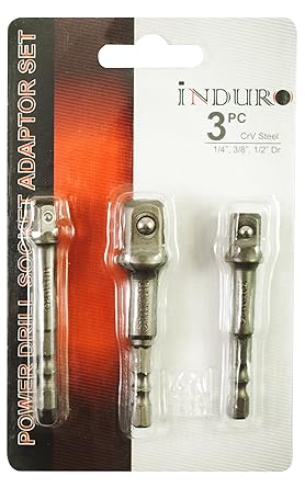 INDURO Chrome Vanadium Steel Hex Drive Power Drill Socket Extension Bit Adaptor Set - Pack Of 3 Pieces