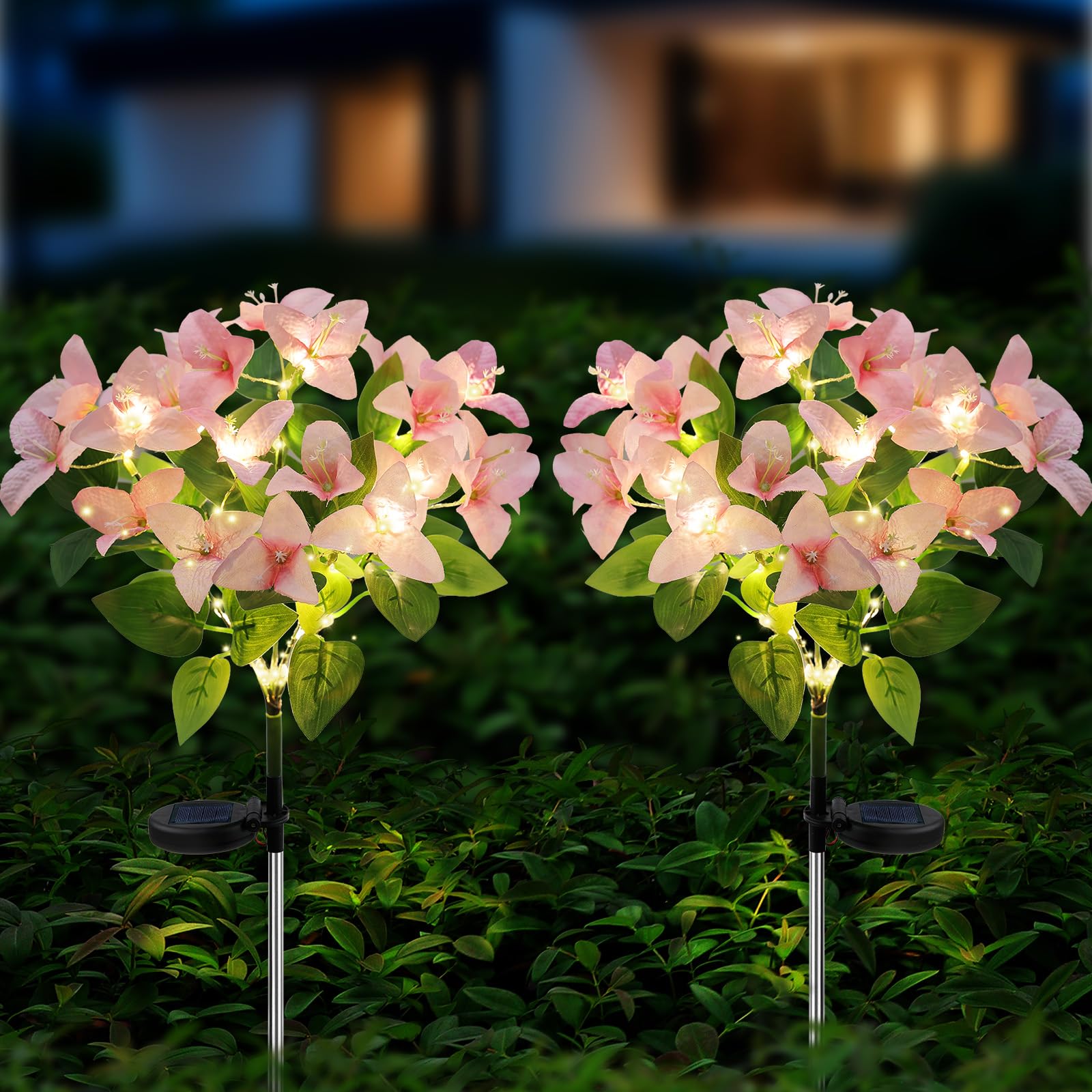 Joyoldelf 2 Pack Pink Bougainvillea Solar Lights for Outdoor Garden