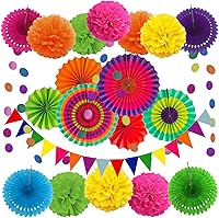 Vista 12 de ZERODECO - Decoración de fiesta, 21 piezas de abanicos de papel amarillo colgantes, pompones, flores, guirnaldas, tiras de lunares y banderines