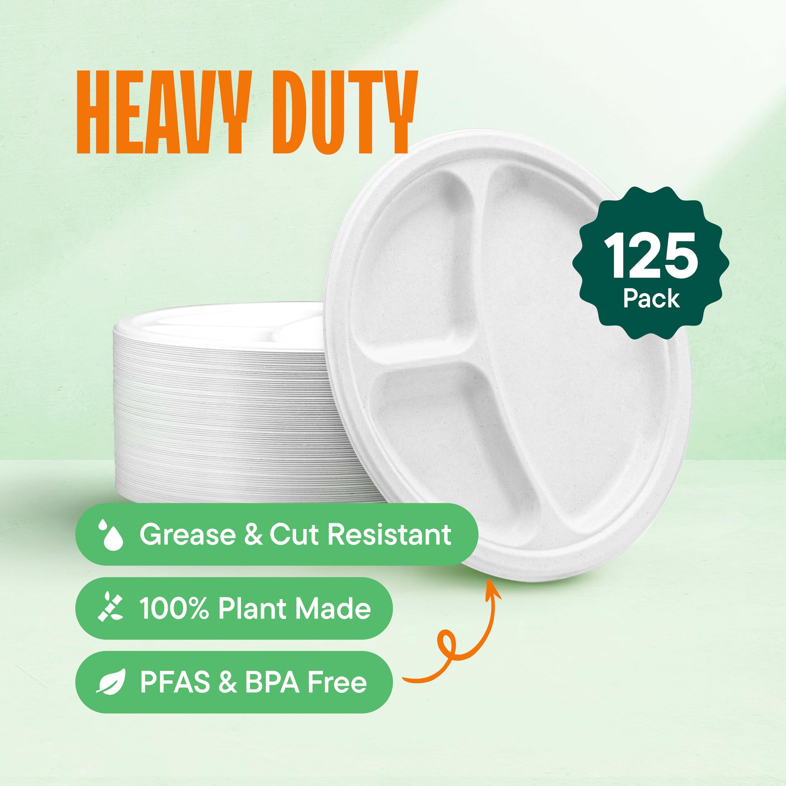 Compostable Paper Plates - 125 Pack, 10 Inch -2