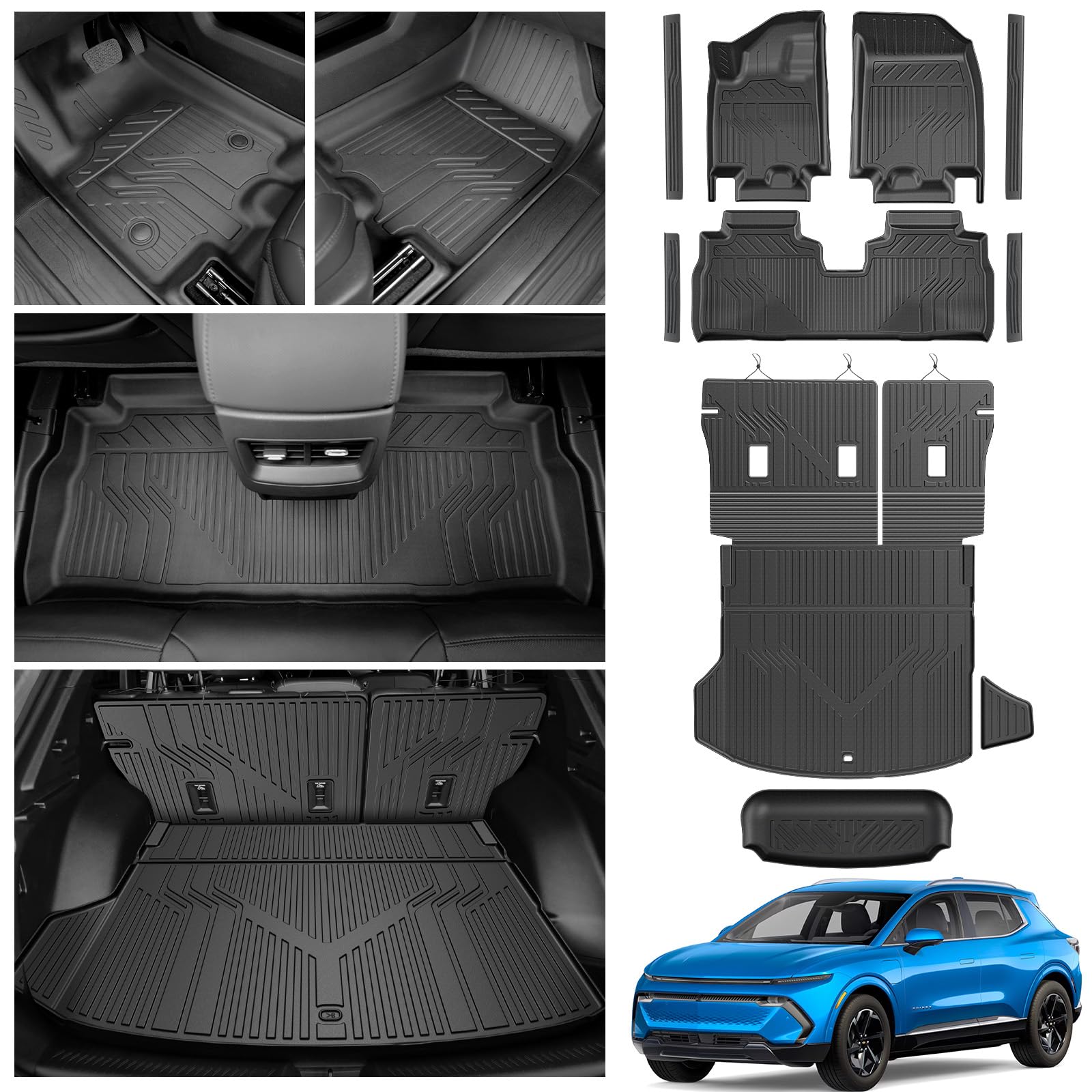 floor mats for 2026 2025 2024 chevy equinox ev (non fuel) trunk mat with backrest mat and storage mats, door sill protectors, all weather cargo liner back seat cover for equinox ev accessories