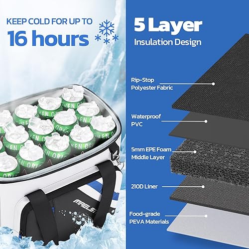 Miniatura 3 de Maelstrom 30 Can Large Leakproof Soft Cooler Bag, Insulated Collapsible Ice Chest with Bottle Opener, Portable for Beach, Camping, Travel & Shopping