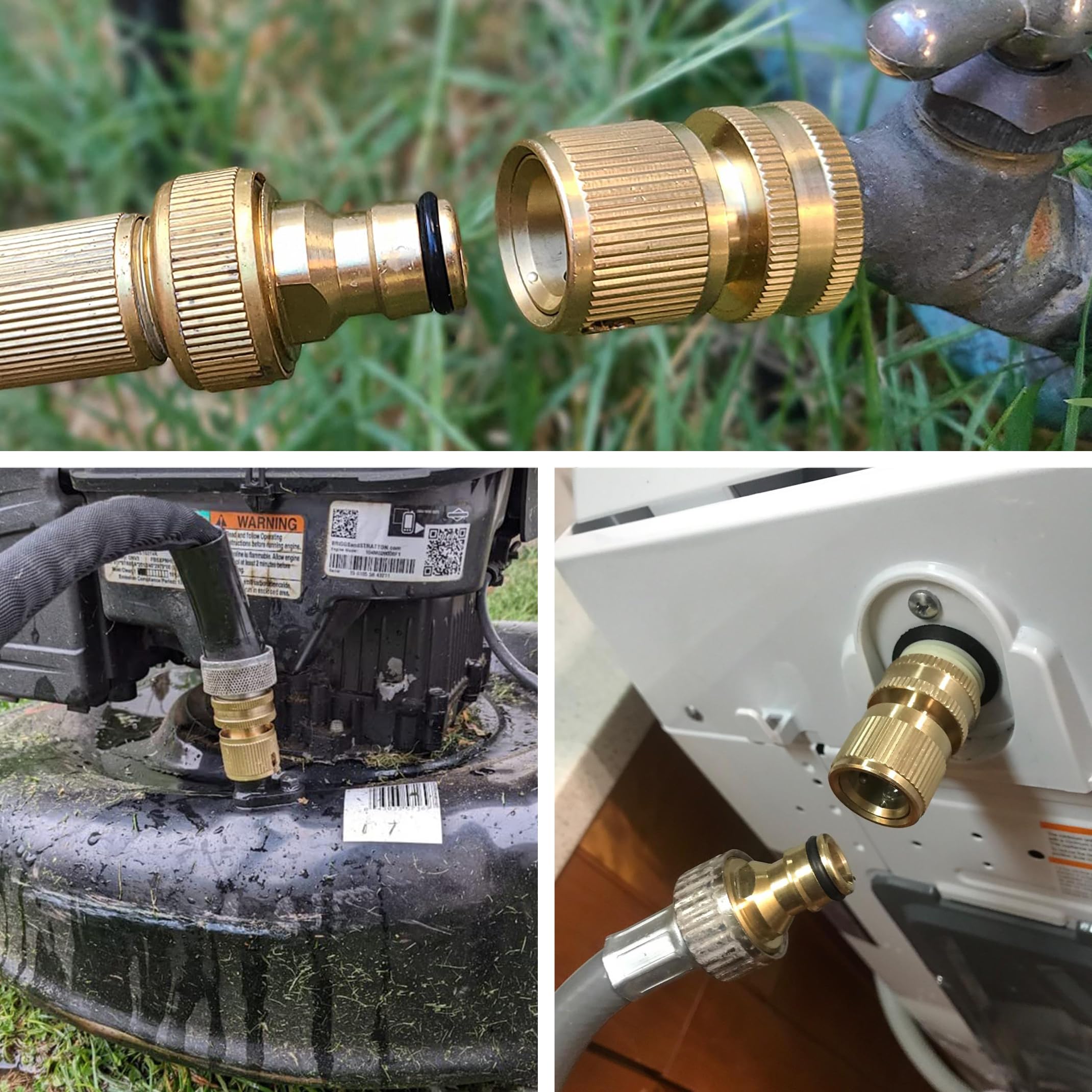 Conectores de instalación rápida para manguera jardín (macho y hembra), accesorios latón macizo rosca (GHT) 3/4 pulgadas (1,91 cm) fáciles conectar, agua sin fugas (5