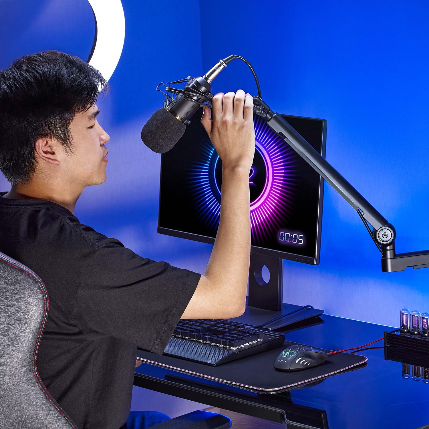 RS471 Supporto microfono Braccio Universale per asta Microfonica Rotazione 360 gradi Altezza regolabile per Studio Streaming Uso Professionale