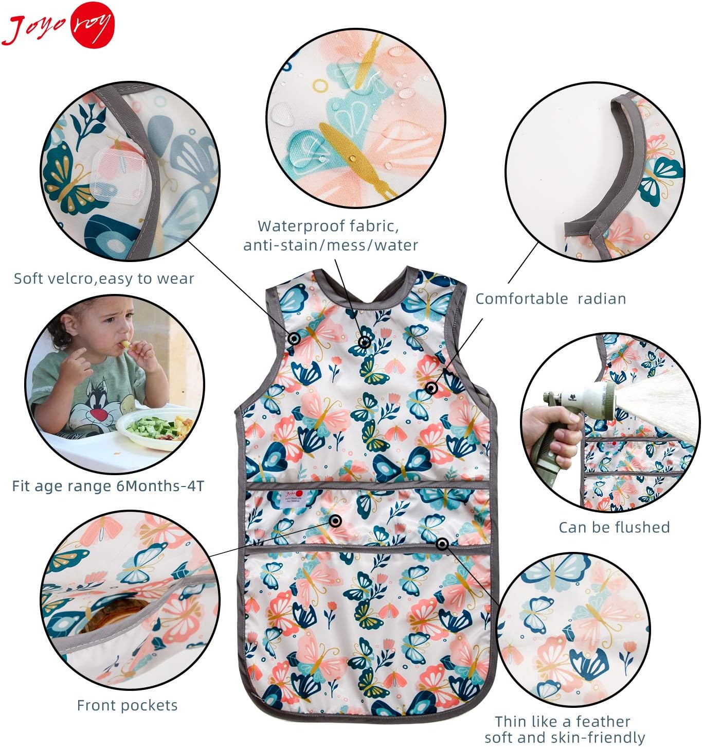 Joyo roy Baby Bibs with Sleeves for Girls 4Pack Waterproof Baby Bibs for Eating Weaning Bib Infant Feeding Bib 2-4 Years Soft Toddler Art Smock Long Sleeve Smock for Eating Apron for Feeding - Image 3