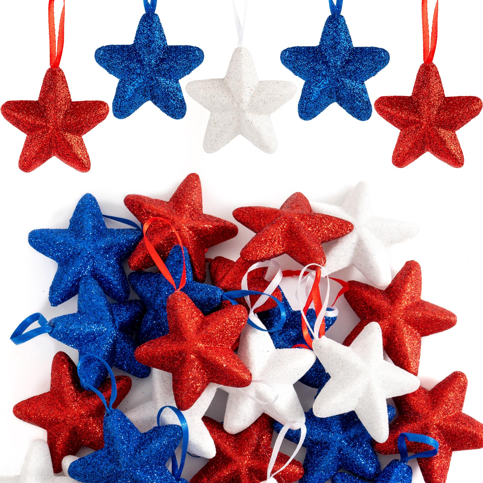 GuassLee Memorial Day Patriotic Star Ornaments 24pcs