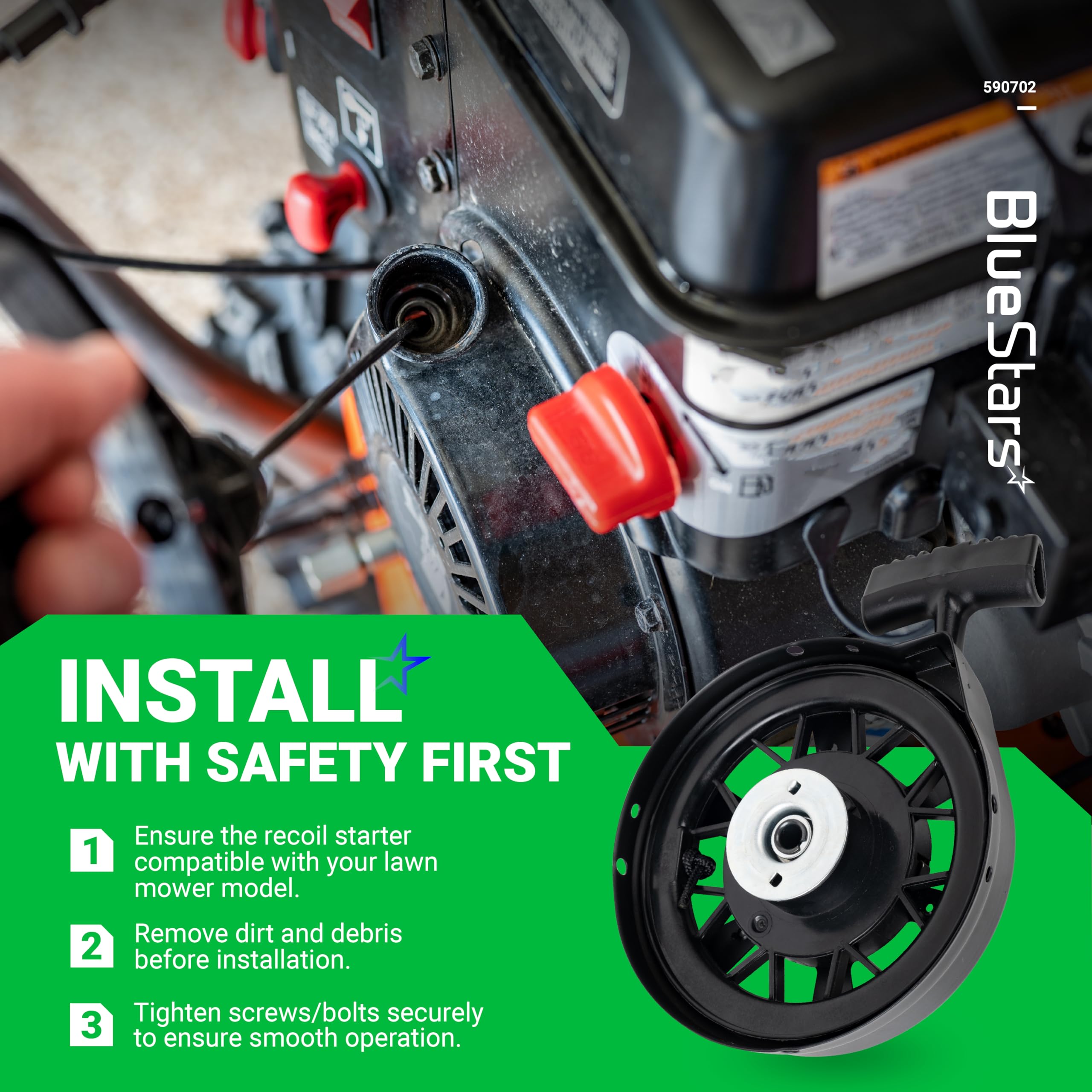 BlueStars 590739 Arrancador de retroceso para Tecumseh 590702 590637 590646 590621 590737 590785 Pull Start LV195EA LEV120 LEV80 LEV115 LEV100 LEV1500 AV6000. Cortacésped Lawn Boy Toro 20016 20017
