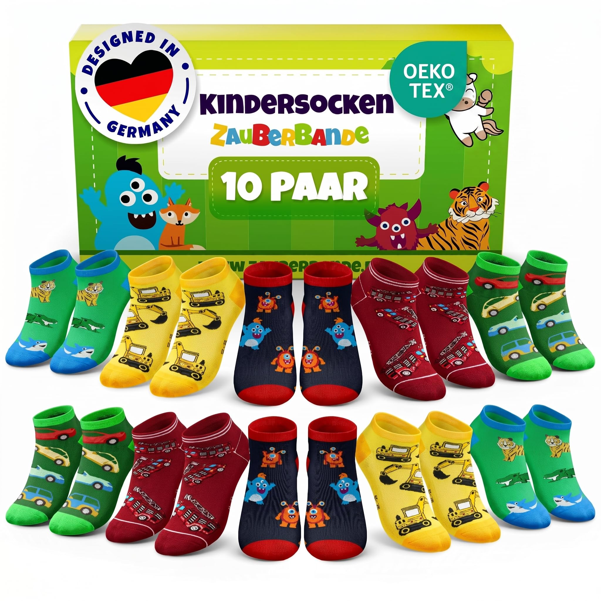 Zauberbande Socken Jungen/Mädchen - 10 Paar - bunte und lustige Kindersocken aus Baumwolle - Socken Kinder für Schule, Kindergarten & Sport - OEKO-TEX Standard 100-23-26, 27-30, 31-34, 35-38