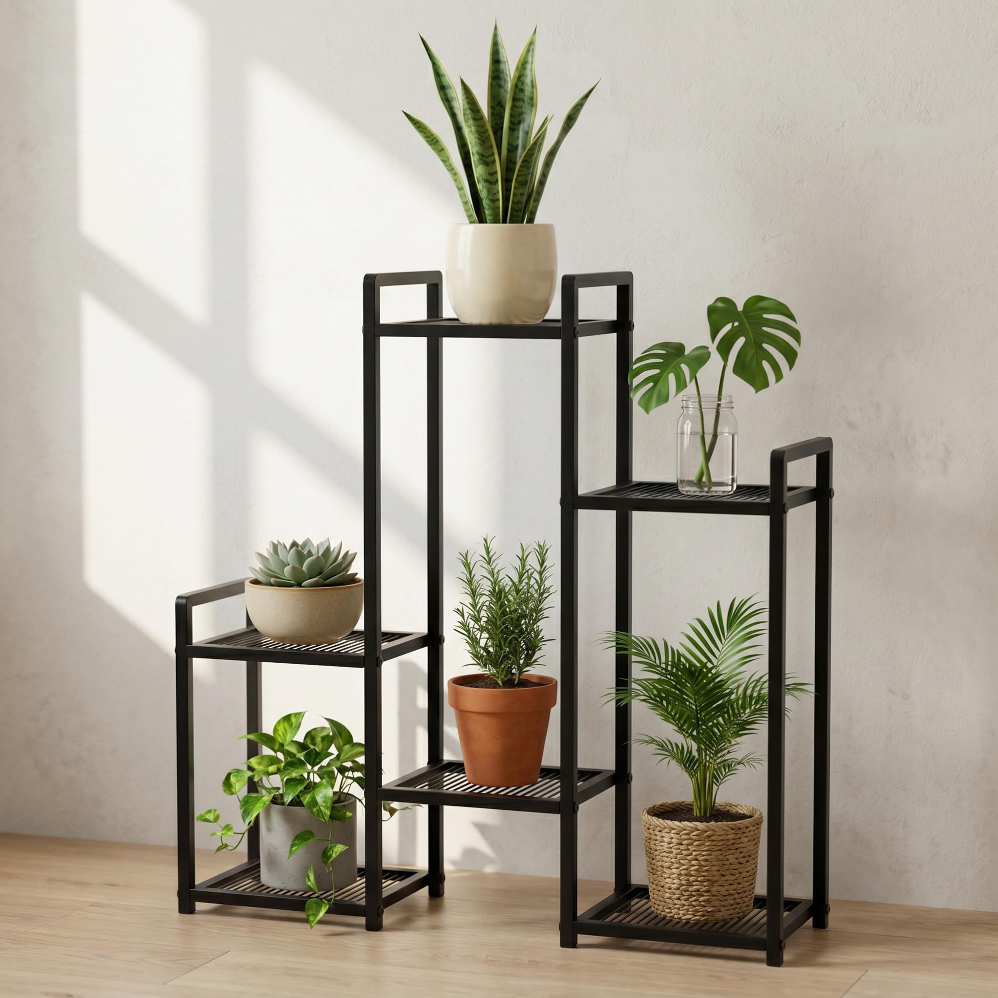 Blumenständer 6 Etagen schwarz Pflanzenständer (Treppenregal)