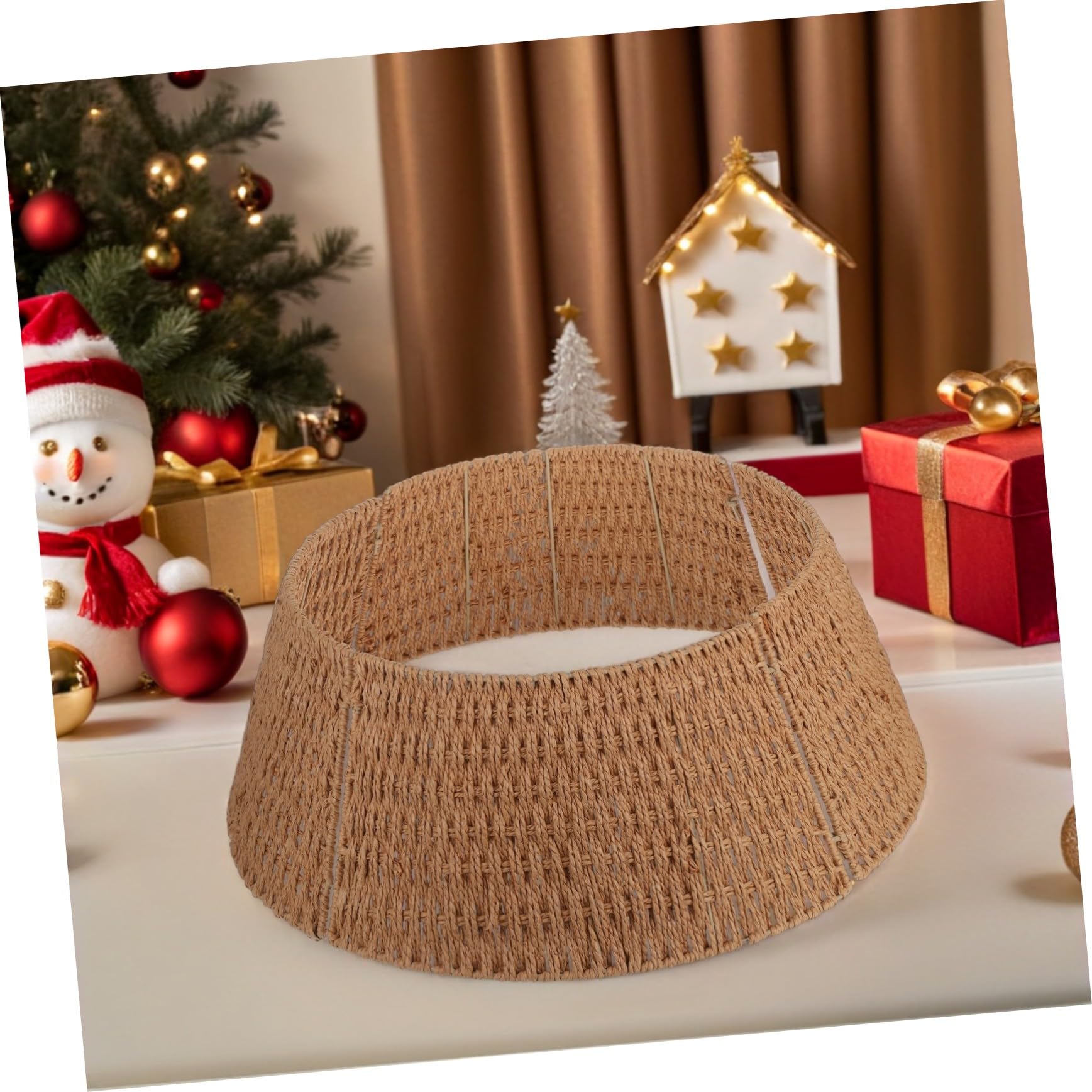Collar para Árbol de Navidad de Cuerda de Papel Falda Desmontable Rústico para Base de Árbol Cesta Decorativa para Hogar con Temática Farmhouse Fiestas