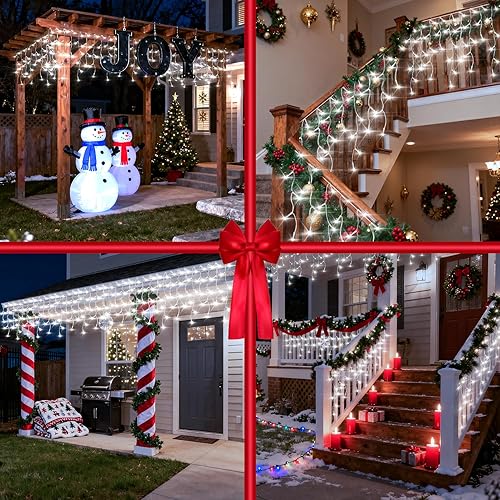 Miniatura 8 de 666 luces LED de Navidad para exteriores, tira de luces blancas frías de 66 pies para interiores con 148 caídas, 12 modos, luces de cortina