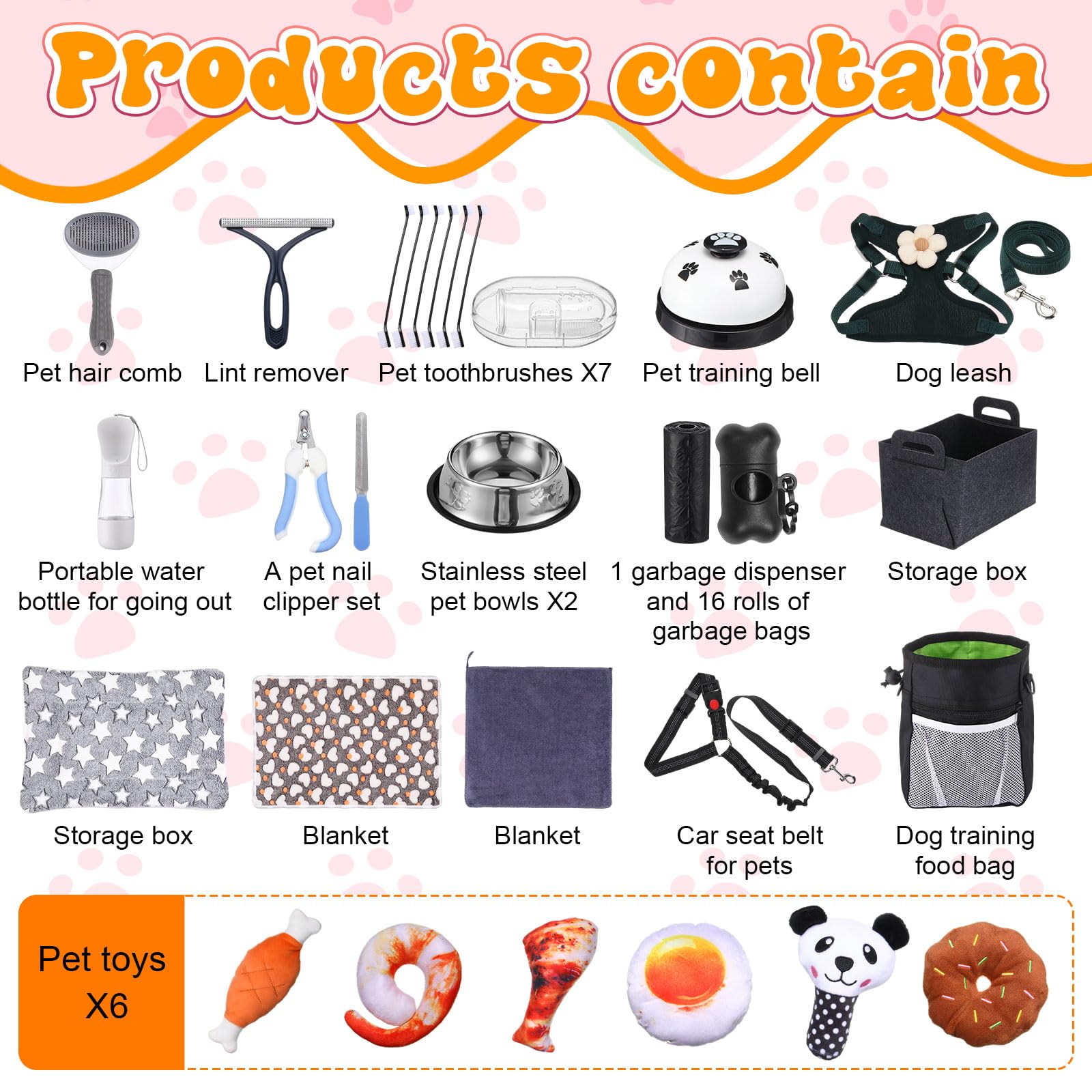 Abbylike 50 Pcs Puppy Supplies Starter Kit for Small Dogs Puppy Essentials Includes Leash, Bowls, Teeth Brushes, Water Bottle, and More Accessories for Dogs Pet Day Welcome Gift(Black) - image 3