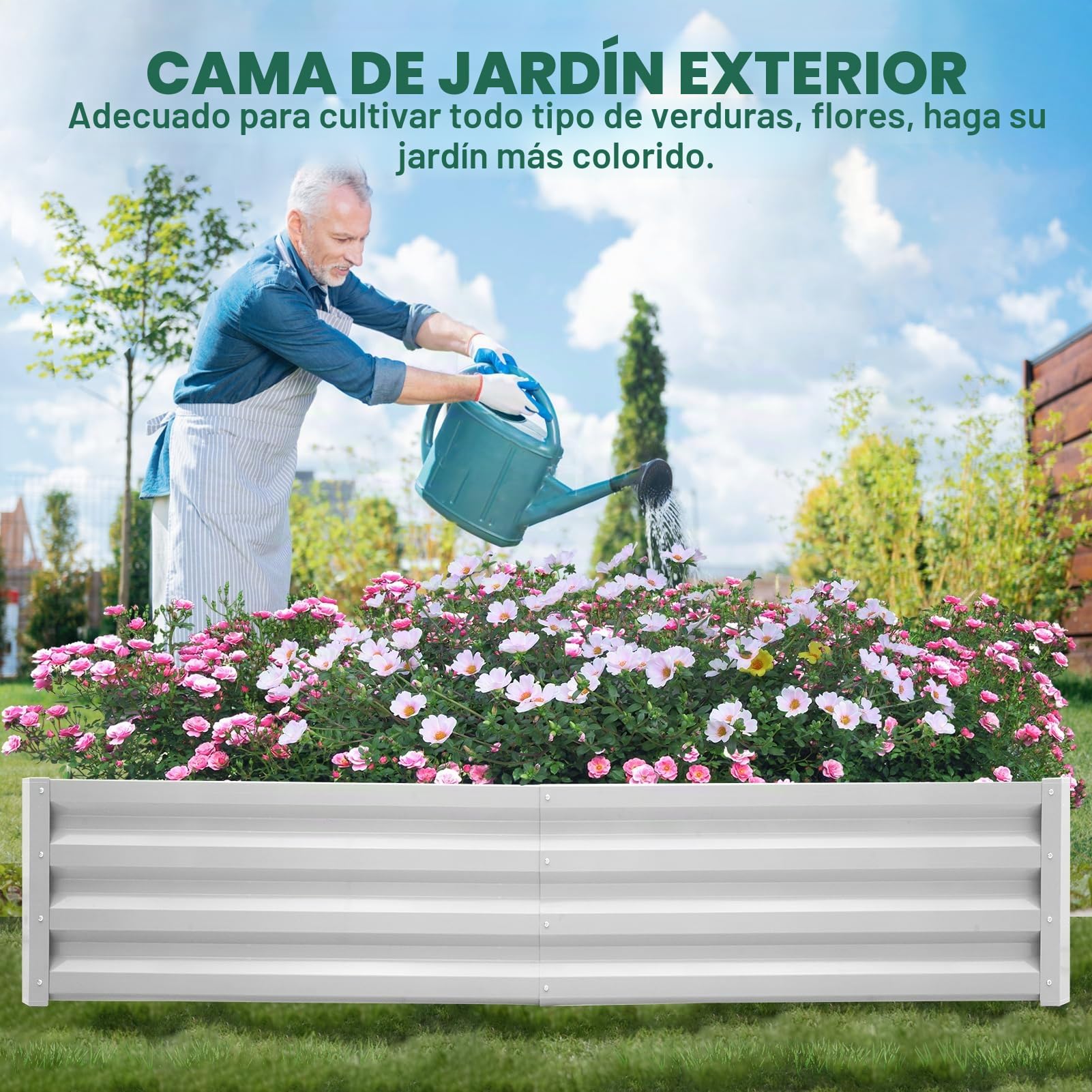 Bancal alto de metal 180 x 90 x 30 cm, acero galvanizado para el jardín, jardinero, jardinera, jardinera elevada para verduras, hierbas, flores, jardín, plata, rectángulo