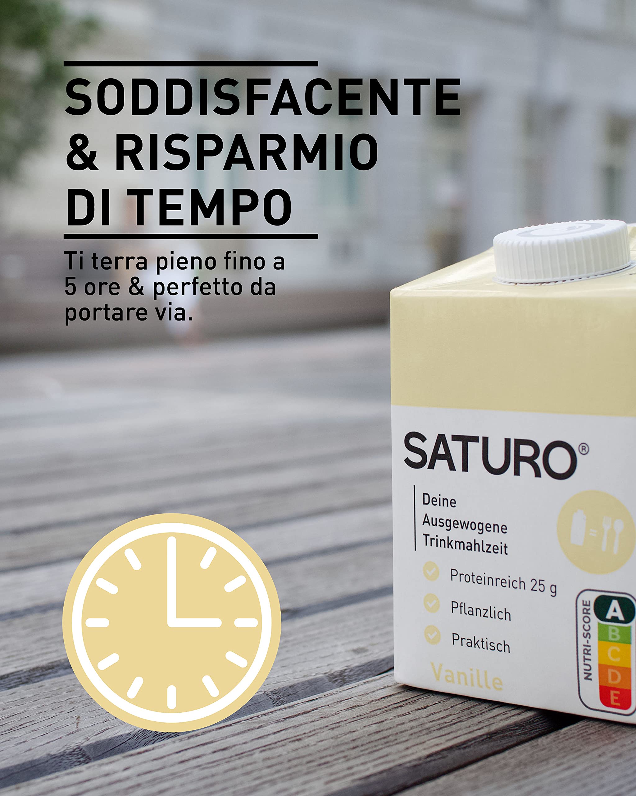 Saturo Pasto Sostitutivo Frullato Gusto Vanilla | 36 g di proteine & senza zucchero | 400 kcal | Vegano | Pasto Bevibile con Nutrienti Essenziali | Vaniglia | 12 x 400 ml