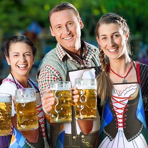 Miniatura 5 de Suhine Delantal de Oktoberfest, 6 piezas, decoración de fiesta de Oktoberfest, delantal de cocina alemana, delantal de tirolesa, delantal de