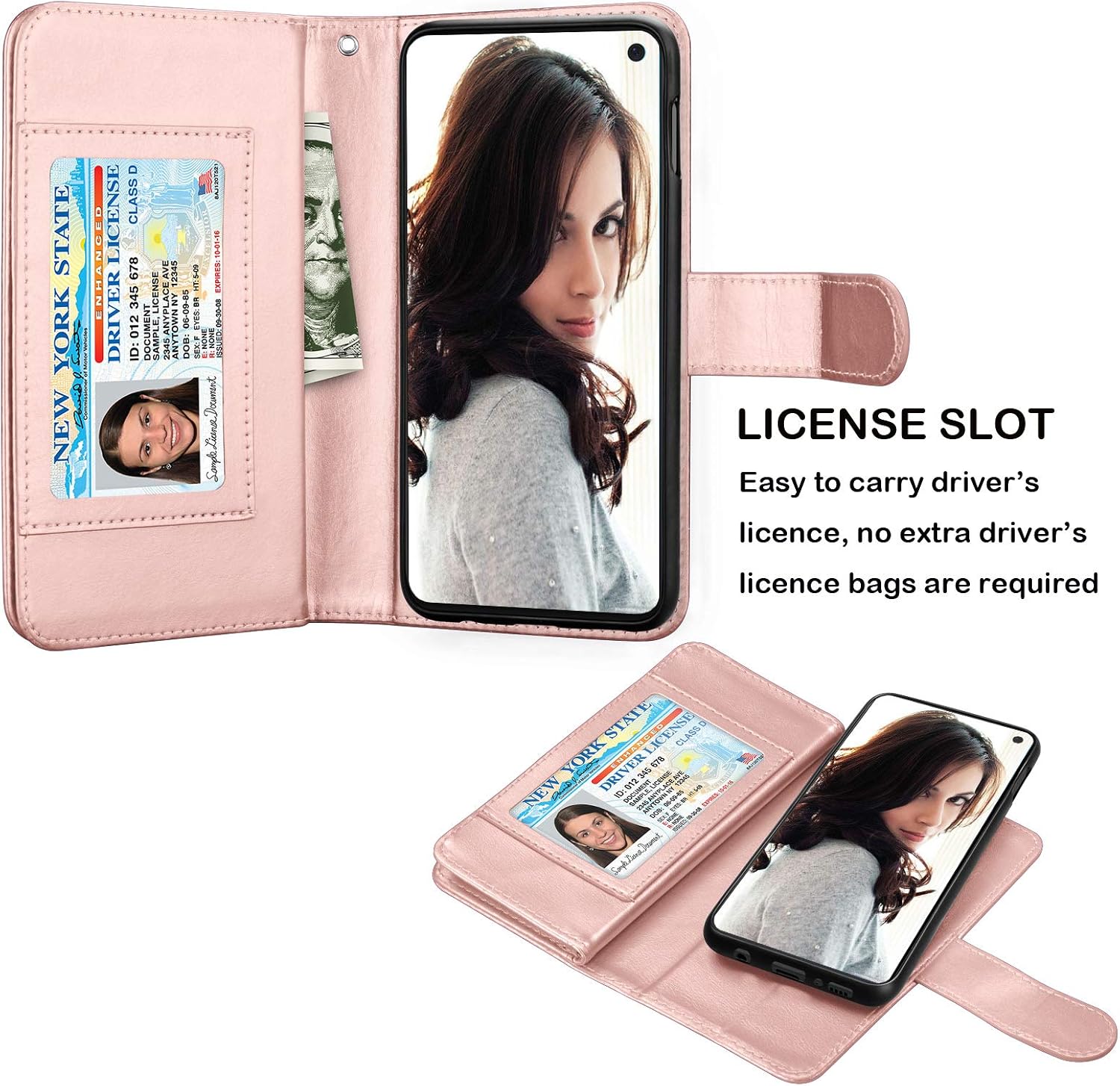 NJJEX Wallet Case for Galaxy S10E, for Galaxy S10E 5.8" Case, PU Leather [9 Card Slots] Credit Holder Flip Folio [Detachable][Kickstand] Magnetic Phone Cover & Wrist Strap for Samsung S10E [Rosegold]