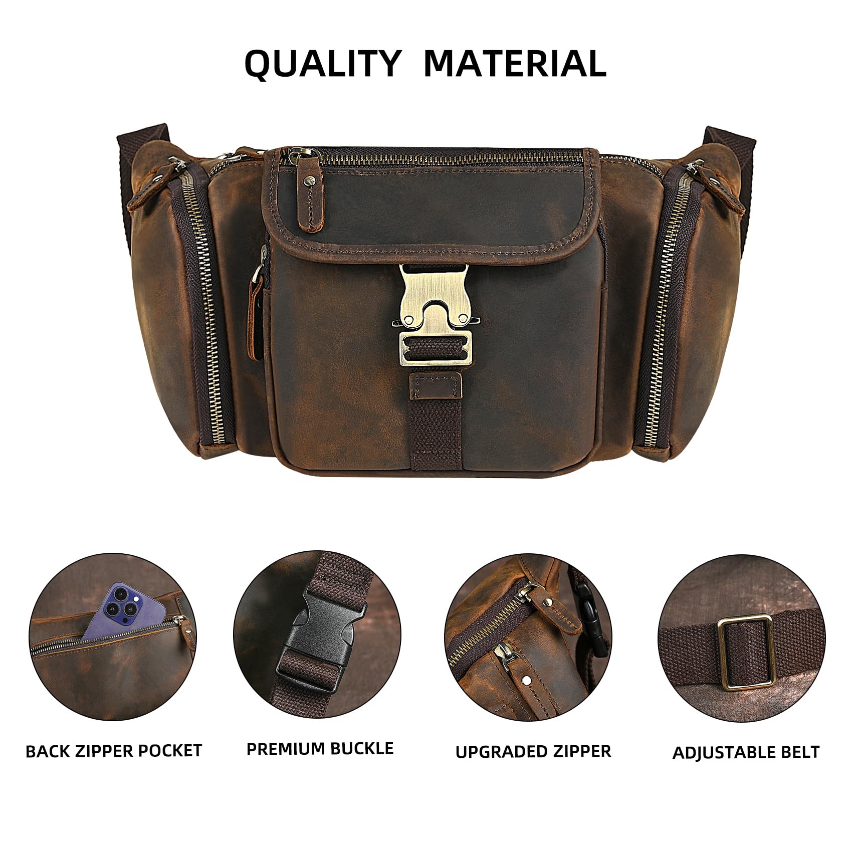 Spessore Cavallo Pazzo Cuoio Escursionismo Equitazione Viaggio Outdoor Belt Bag Fanny Waist Pack Piccola Borsa Del Telefono Cellulare Per Gli Uomini Donne 380 (388 Marrone)