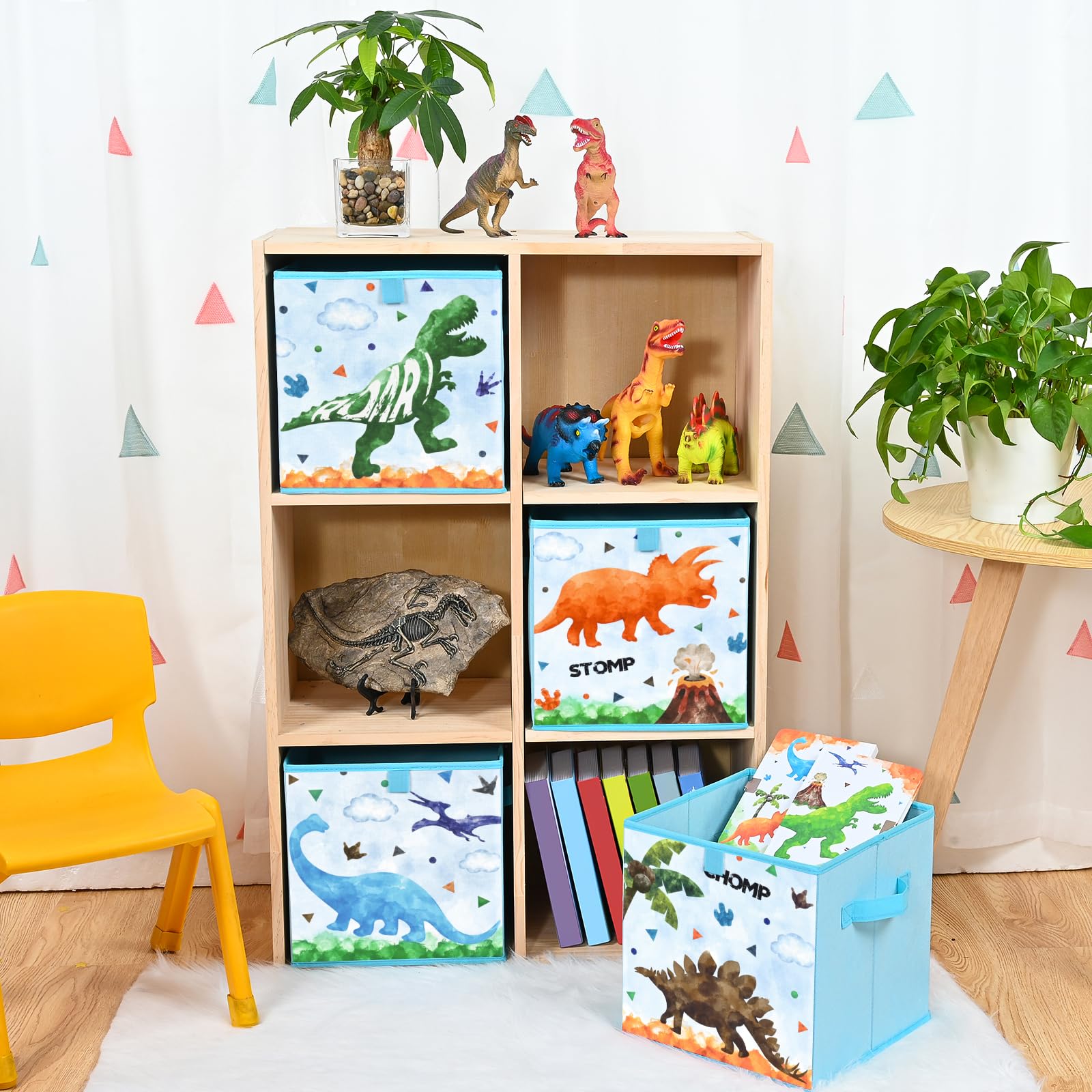 WERNNSAI Dinosaurier Aufbewahrungsbehälter - 4er-Pack Faltbare Aufbewahrungswürfel aus Stoff Organizer für Kinder Dekorative Aufbewahrungskörbe mit Griffen 28 cm Heimschrank Kinderzimmer Schlafzimmer