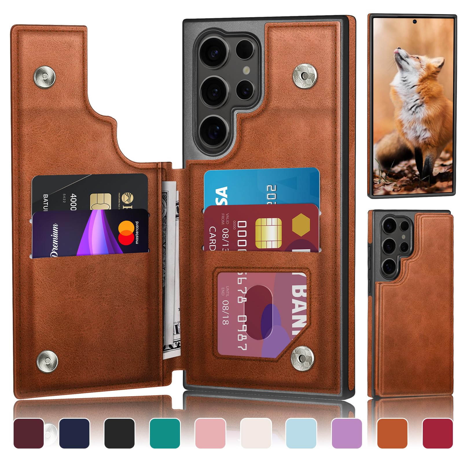 DJDUCK Designed for Samsung Galaxy S24 Ultra Case Wallet with Card Holder, [Magnetic Clasp Cover] [RFID Blocking Leather Protection] Shockproof Women