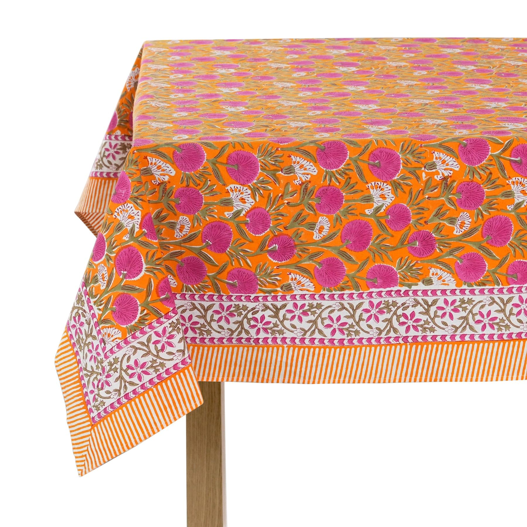 Amazon.com: Ridhi -Bubblegum Pink Cotton Tablecloth, Handblock Print ...