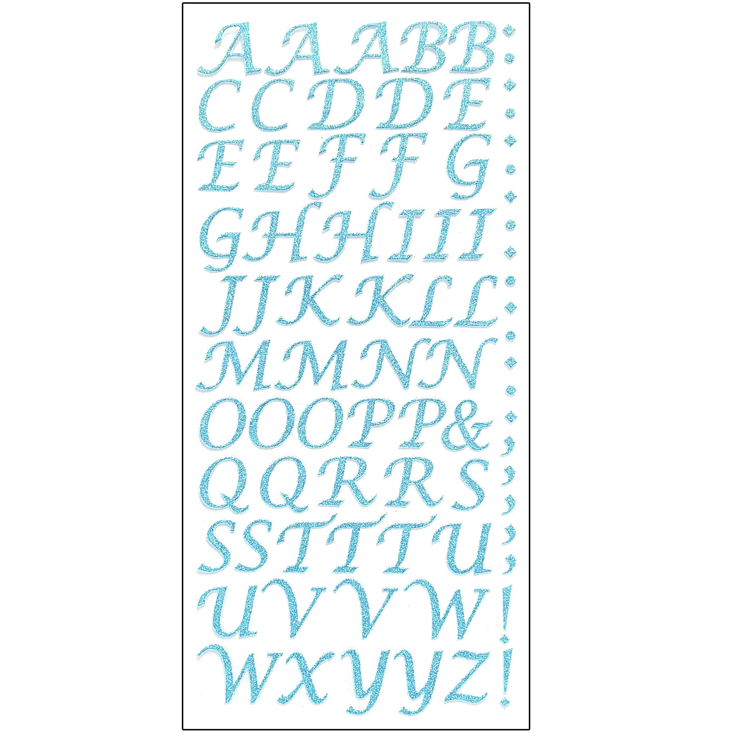 Pebble Eleven Blue 15Mm Glitter Script Letter Stickers - Self Adhesive Alphabet Birthday Card Embellishments (Blue)