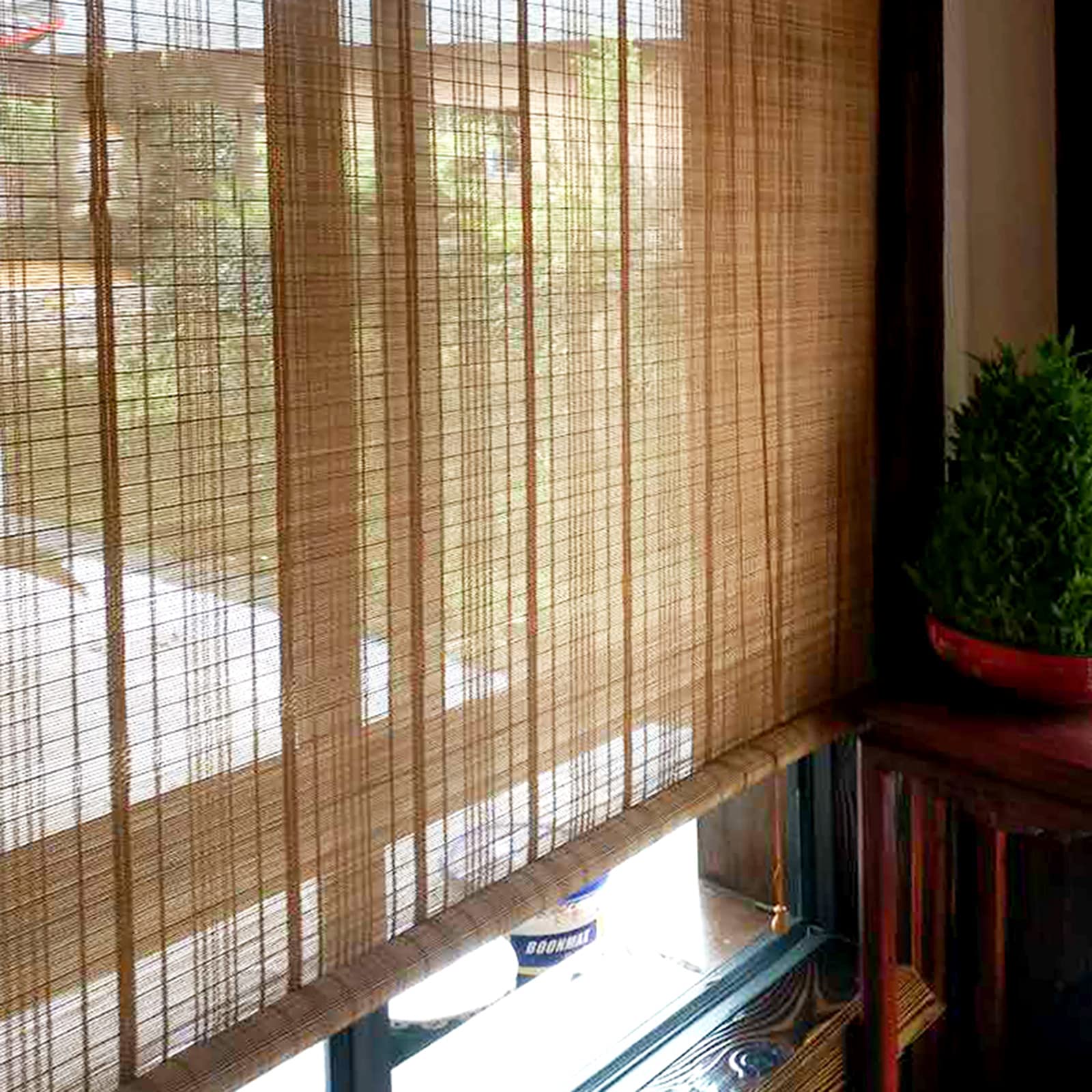 Bamboe roller blinds, licht filteren rolluiken, verduisteringen, ventilatie, 65% anti-uv, voor keuken, pergola, tuin decoratief, met valance, aanpasbaar,80x180cm/32x71in