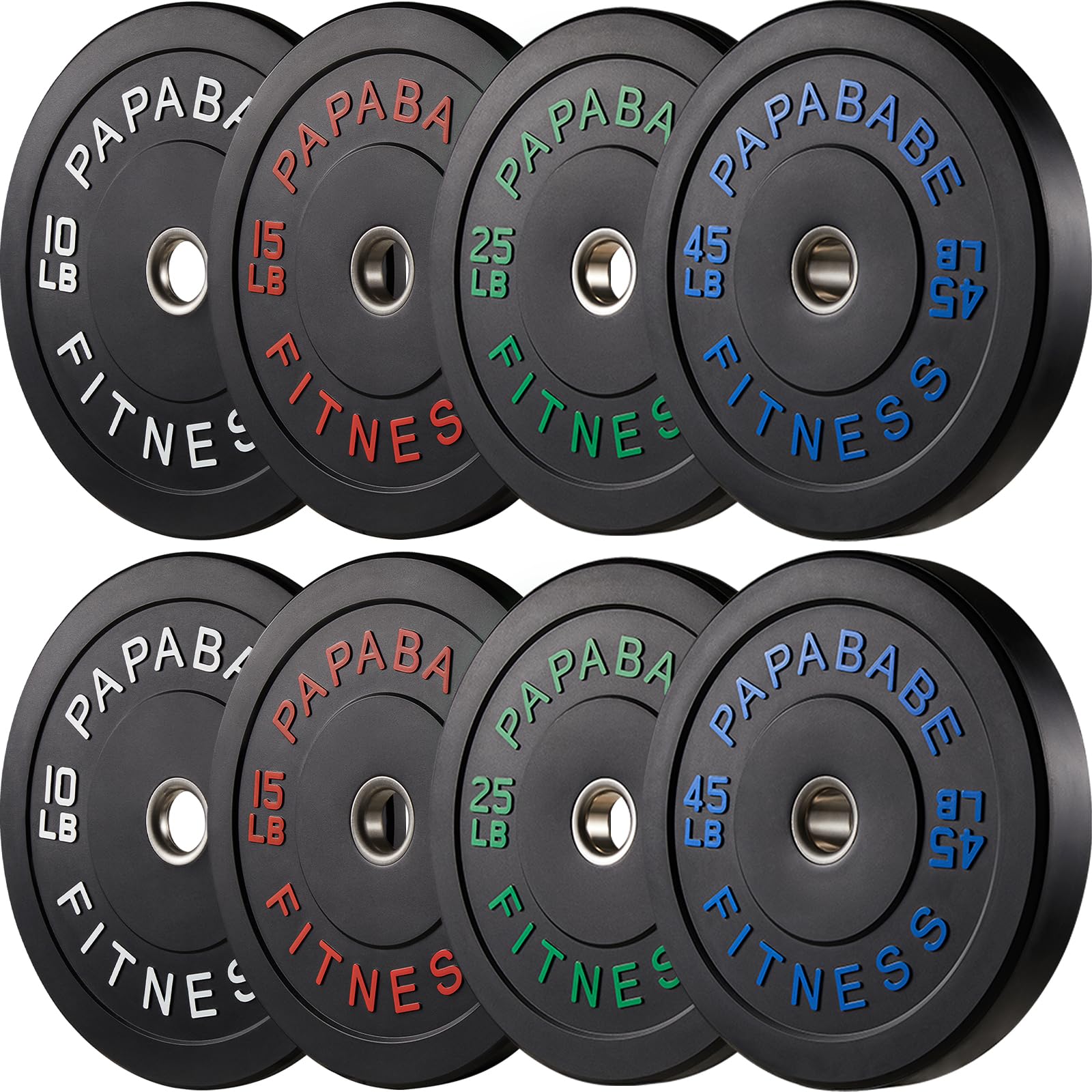 PAPABABE Strength Training Bumper Plates 190lb Set Olympic Weight Plates Rubber Bumper Plates with Steel Insert Home Gym Workout Weights Plates 2 Inch Barbell Weights For General Fitness